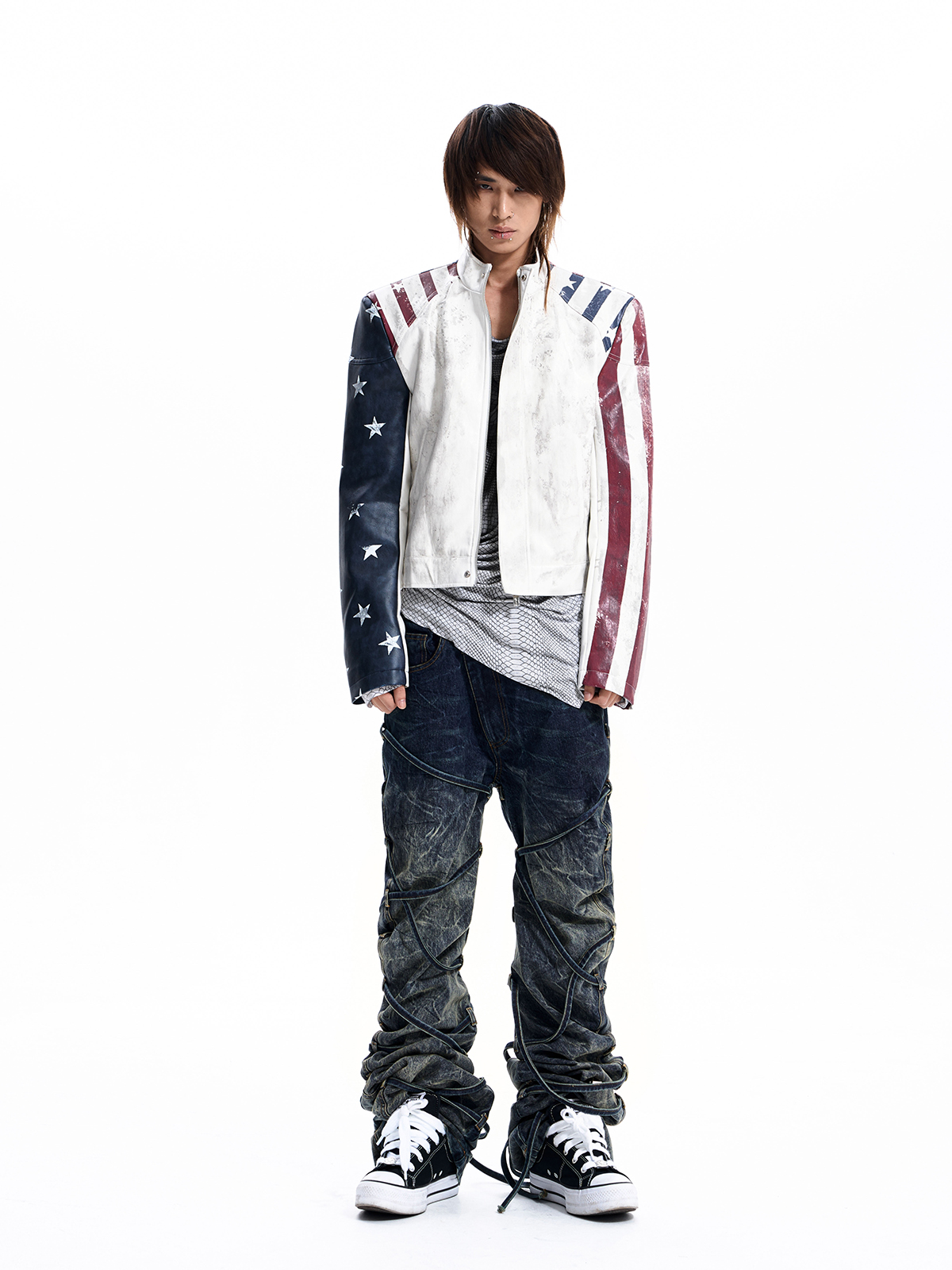 AMERICAN FLAG CROPPED MOTO JACKET
