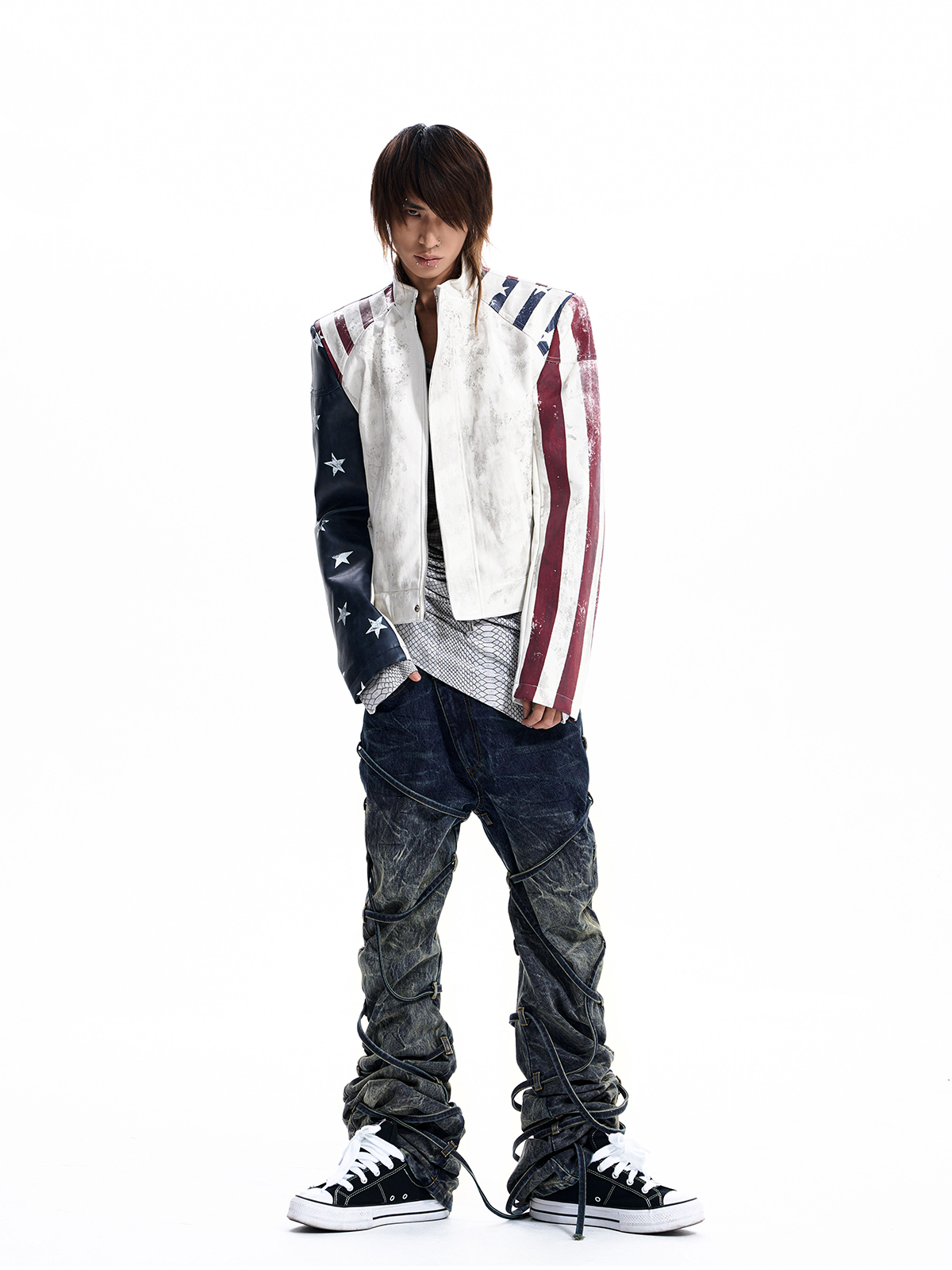 AMERICAN FLAG CROPPED MOTO JACKET
