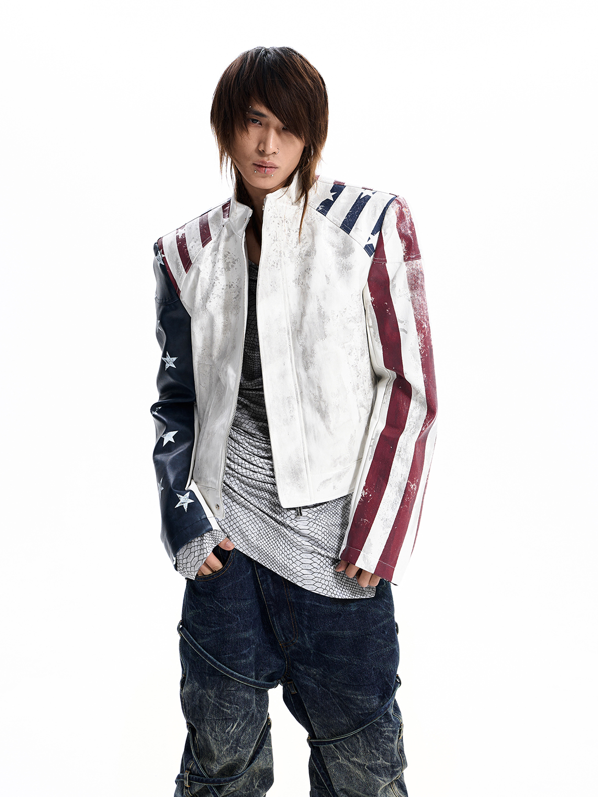 AMERICAN FLAG CROPPED MOTO JACKET