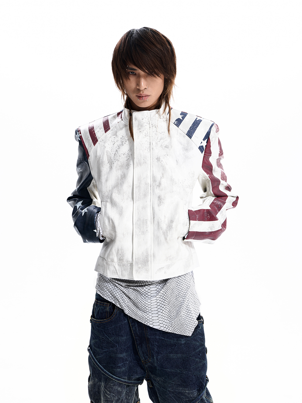 AMERICAN FLAG CROPPED MOTO JACKET