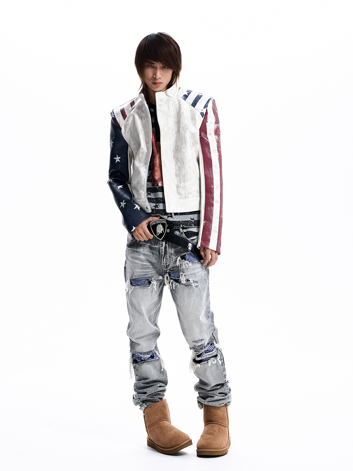 AMERICAN FLAG CROPPED MOTO JACKET