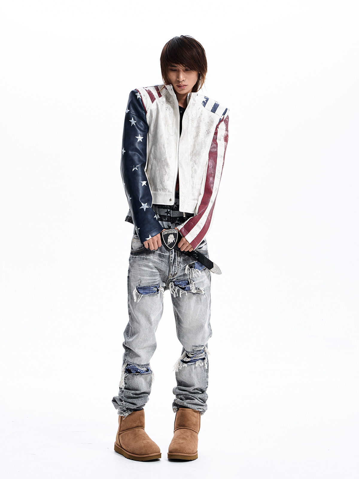 AMERICAN FLAG CROPPED MOTO JACKET