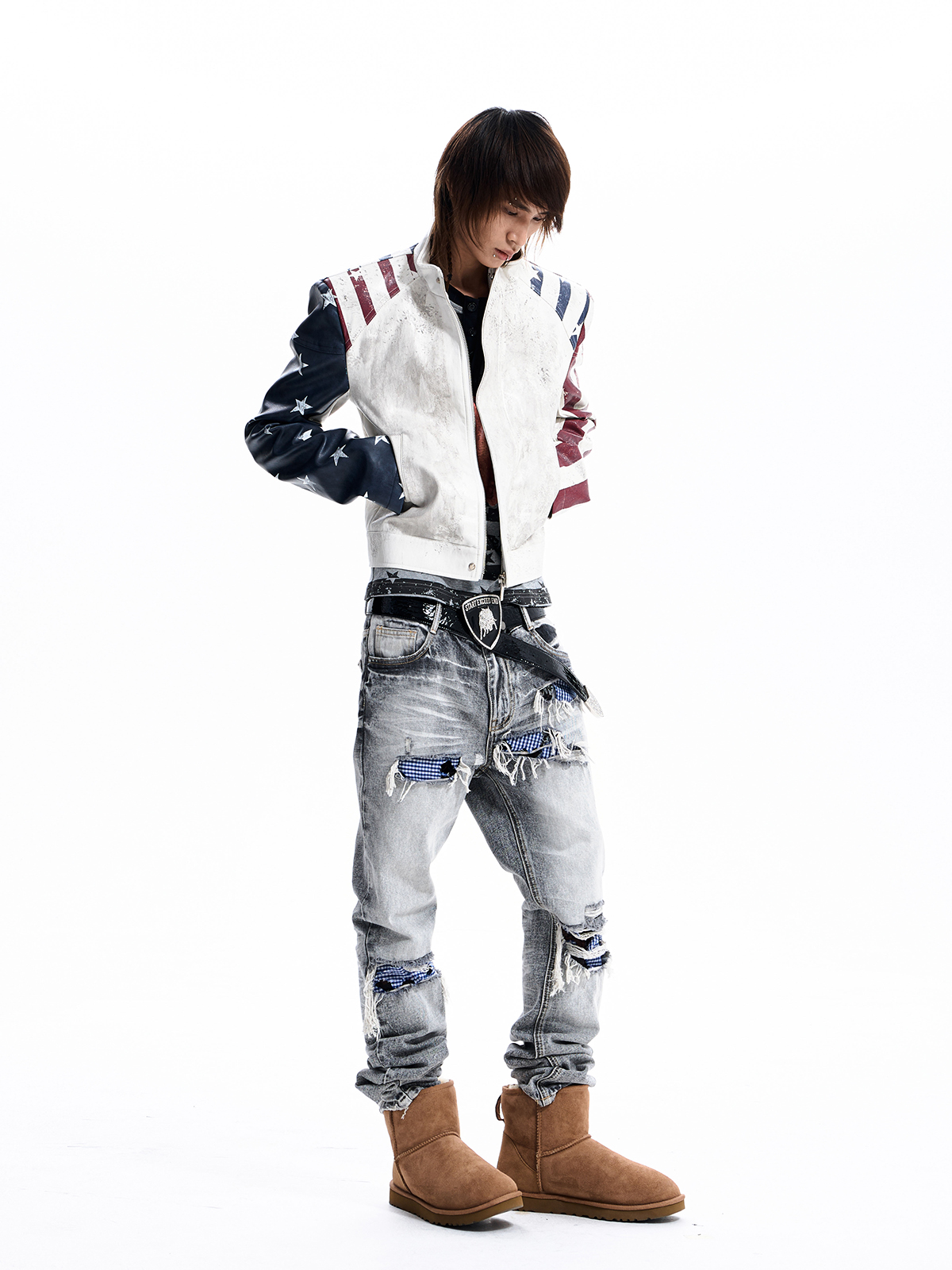AMERICAN FLAG CROPPED MOTO JACKET