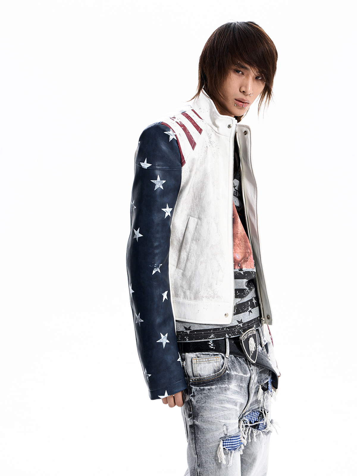 AMERICAN FLAG CROPPED MOTO JACKET