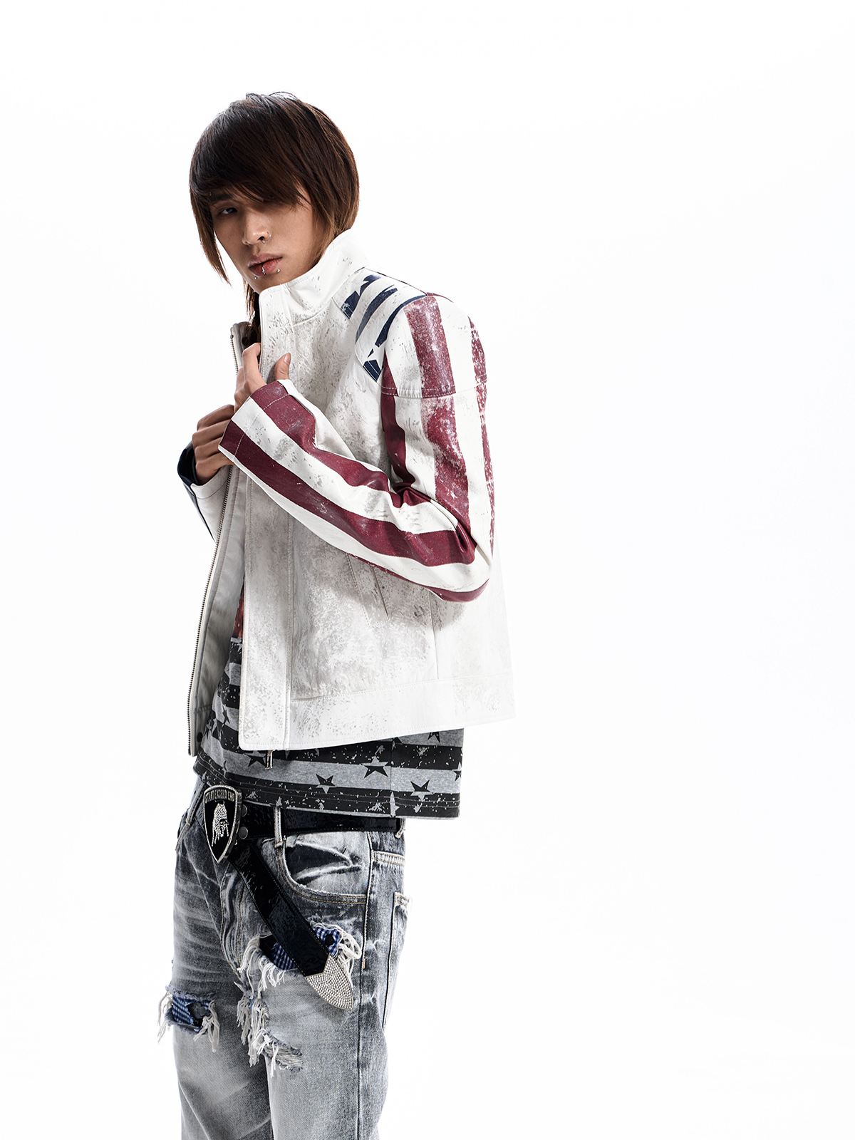 AMERICAN FLAG CROPPED MOTO JACKET
