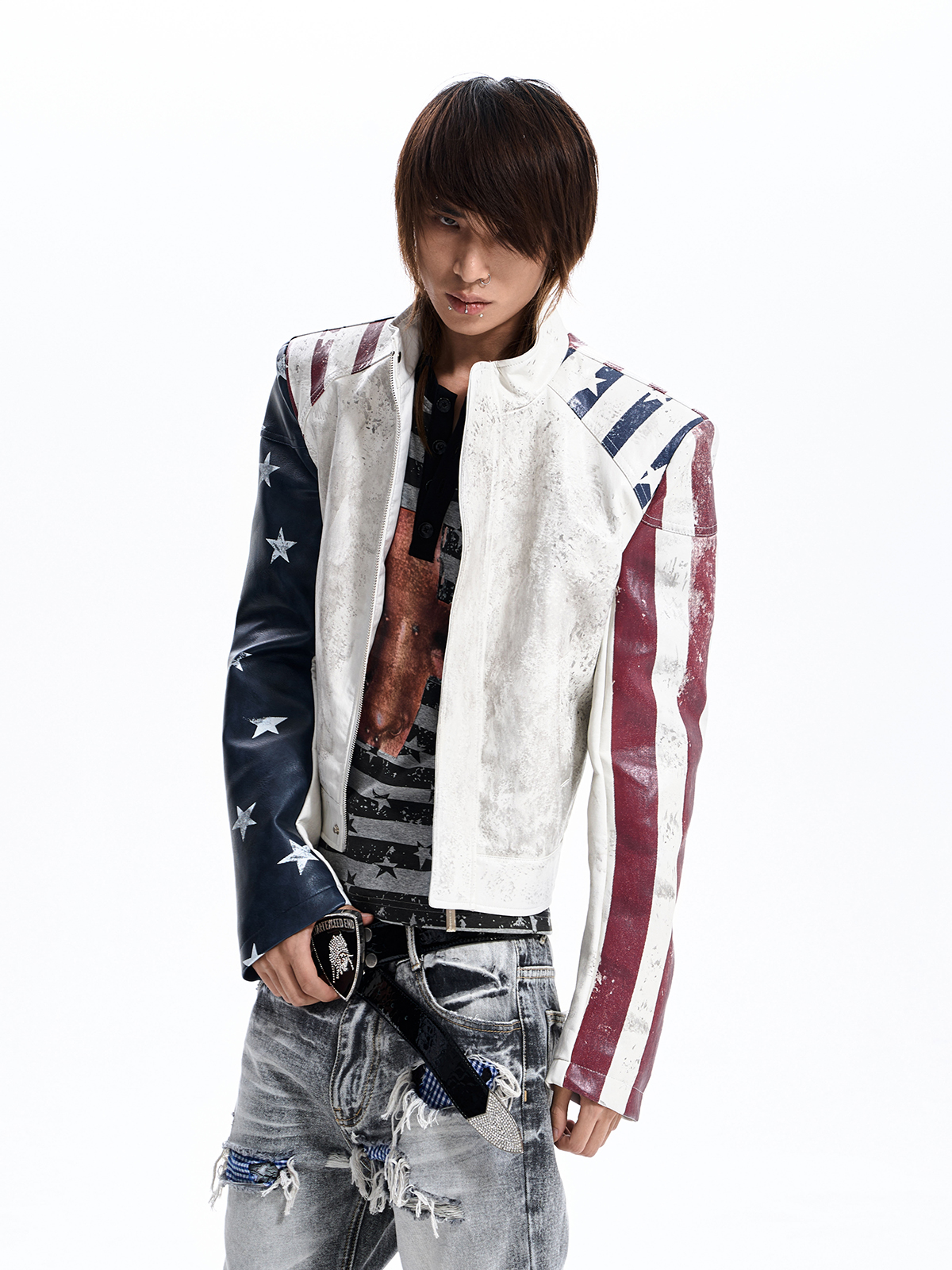 AMERICAN FLAG CROPPED MOTO JACKET