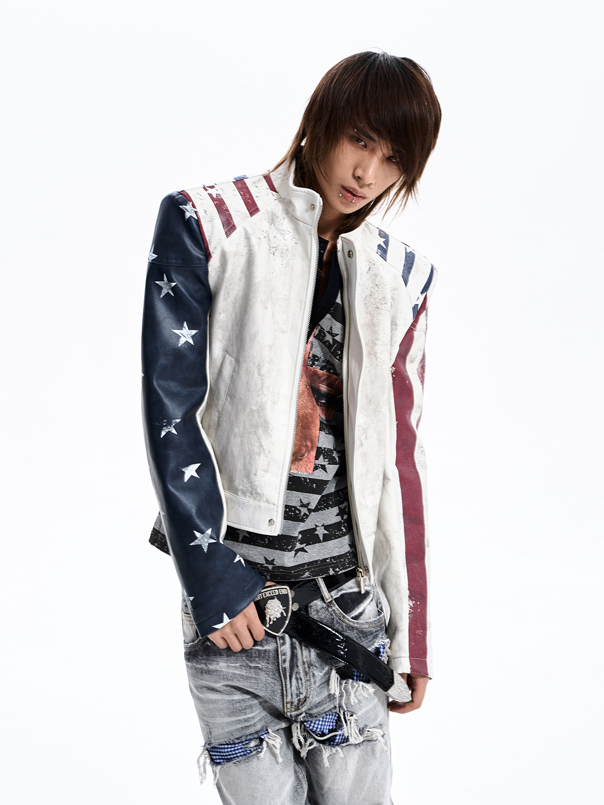 AMERICAN FLAG CROPPED MOTO JACKET