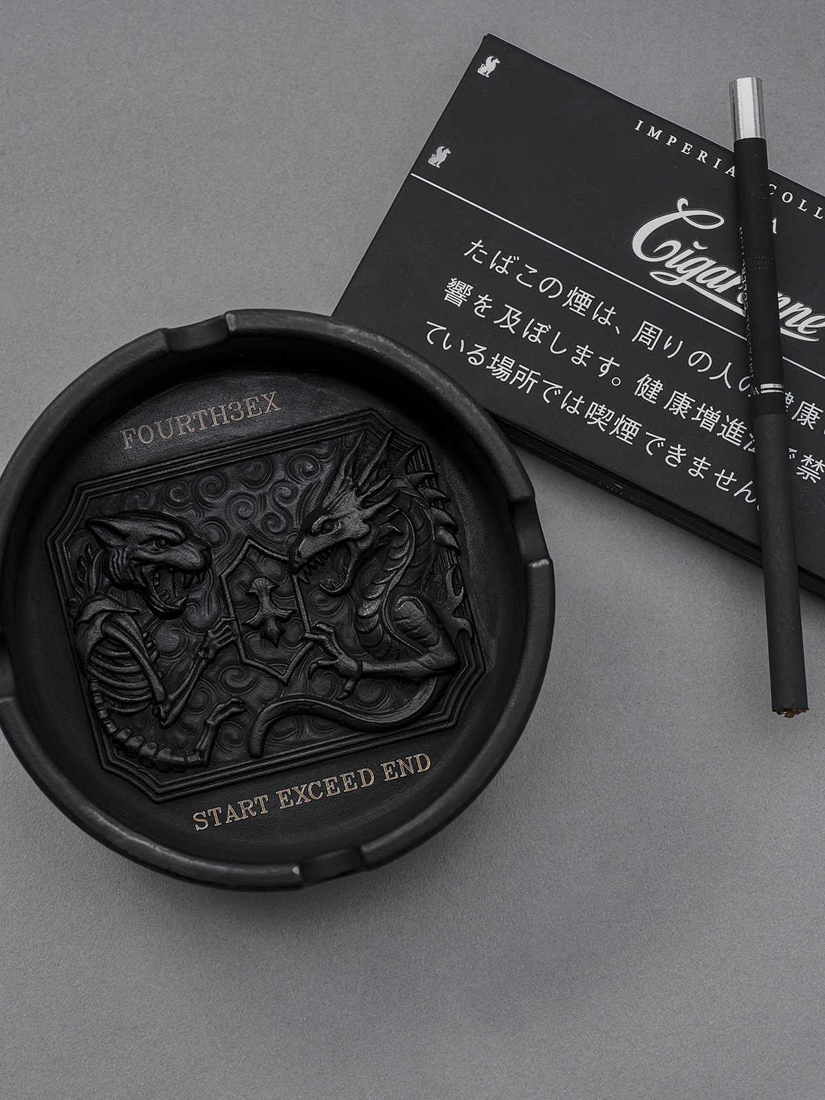 LIMITED EDITION LASER ENGRAVED DRAGON & TIGER RELIEF ASHTRAY