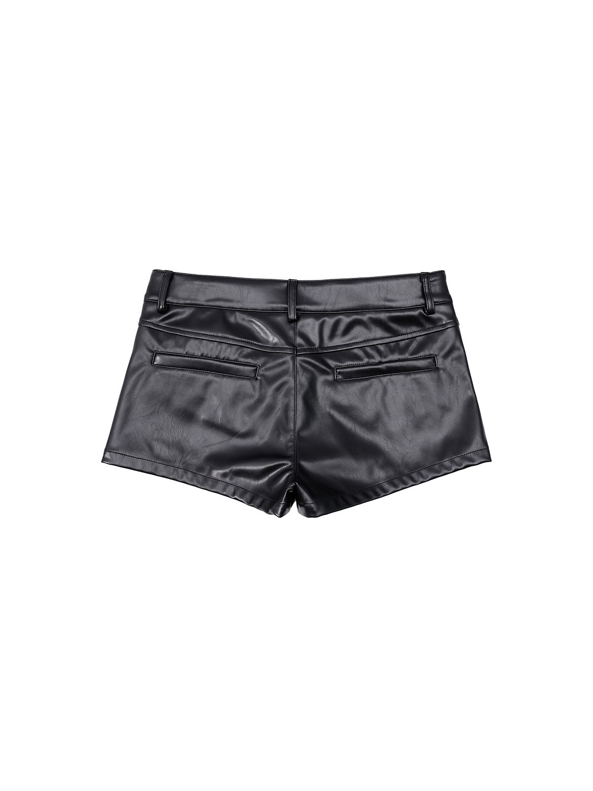 ASYMMETRIC ZIP PU HOT SHORTS