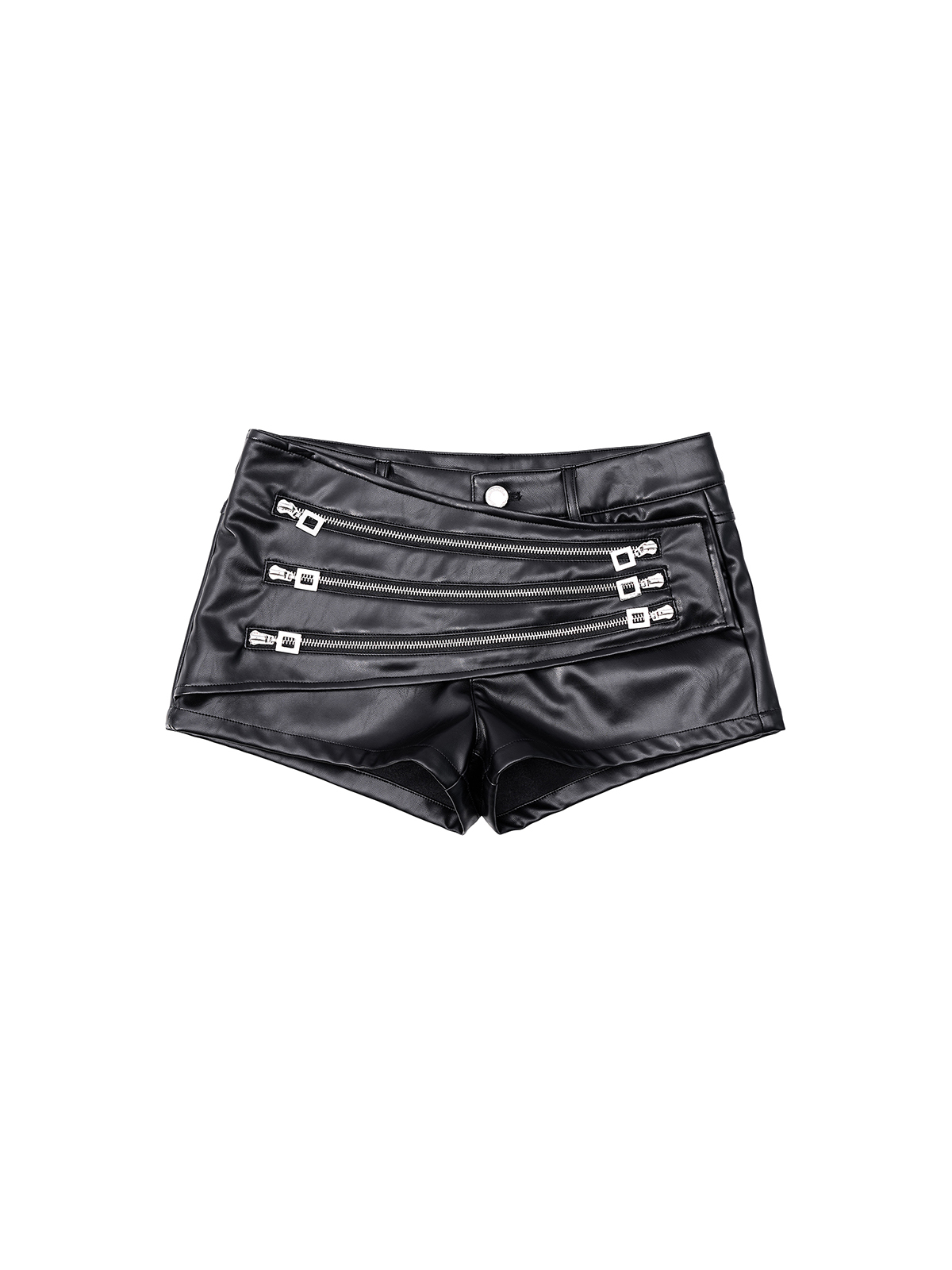 ASYMMETRIC ZIP PU HOT SHORTS