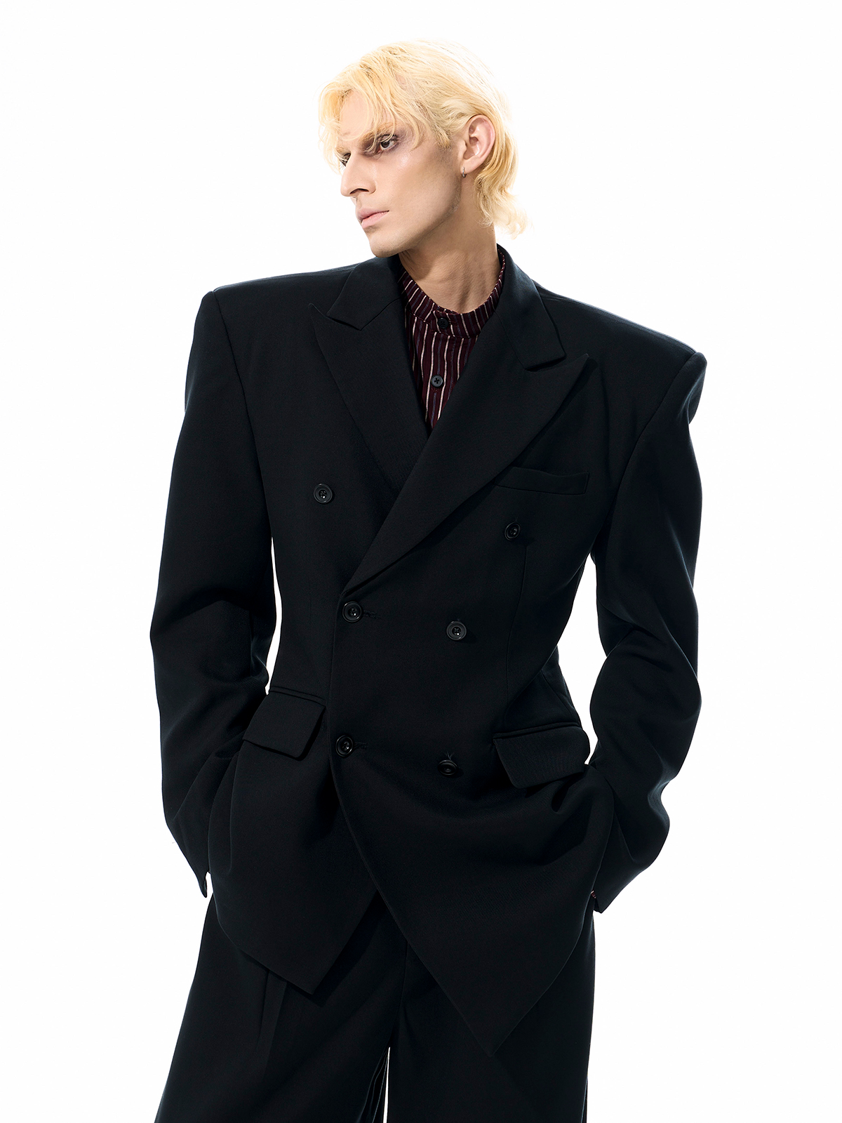 DETACHABLE LEATHER COLLAR SCULPTED SUIT SET-BLACK