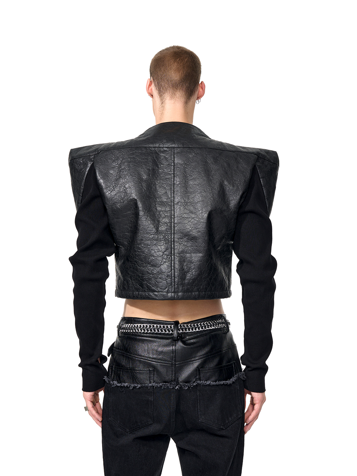 STUDDED POWER-SHOULDER HYBRID JACKET-START EXCEED END