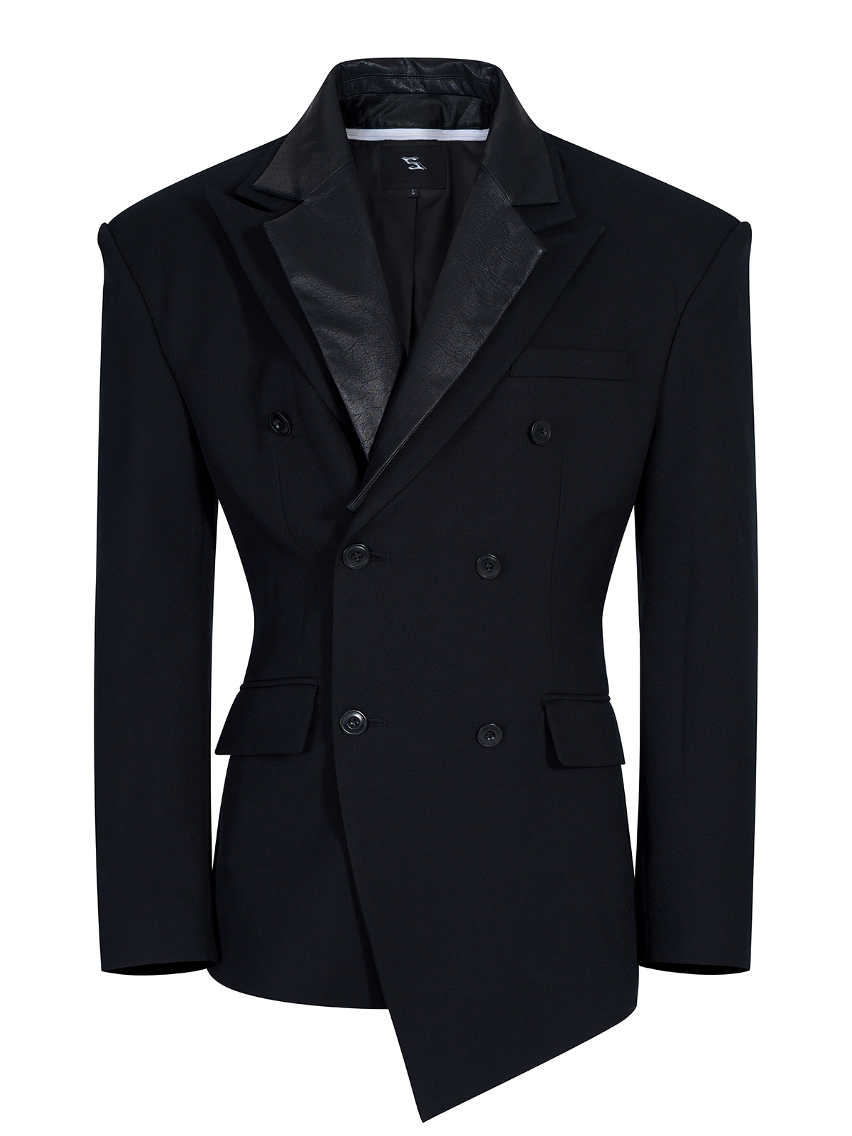 DETACHABLE LEATHER COLLAR SCULPTED SUIT SET-BLACK