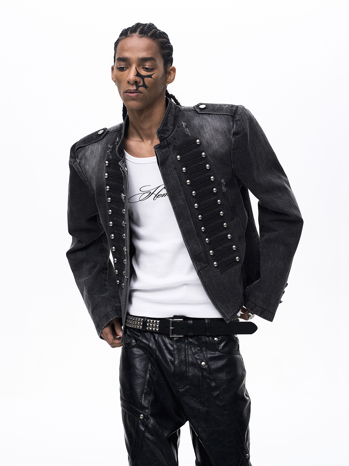 VINTAGE COURT-STYLE DENIM JACKET-WASHED BLACK