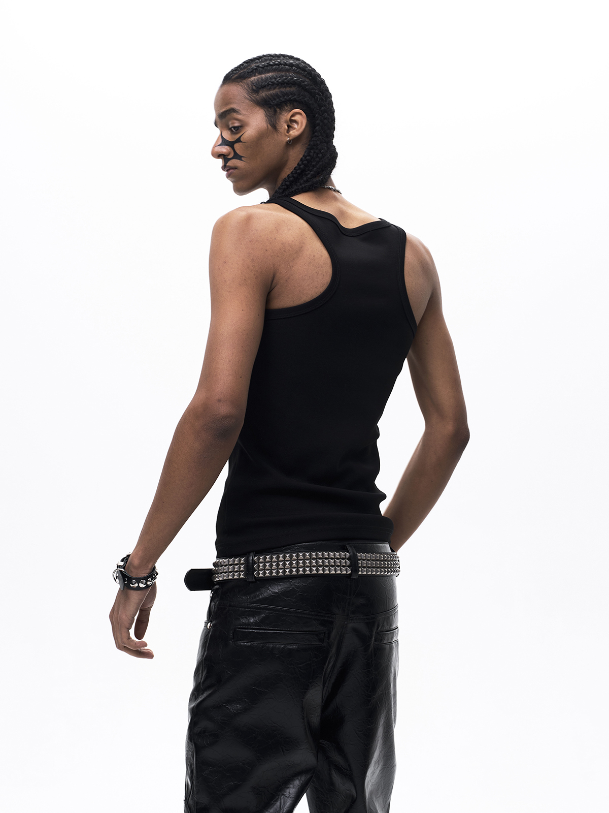 GOTHIC CROSS PRINT RIBBED TANK TOP-BLACK