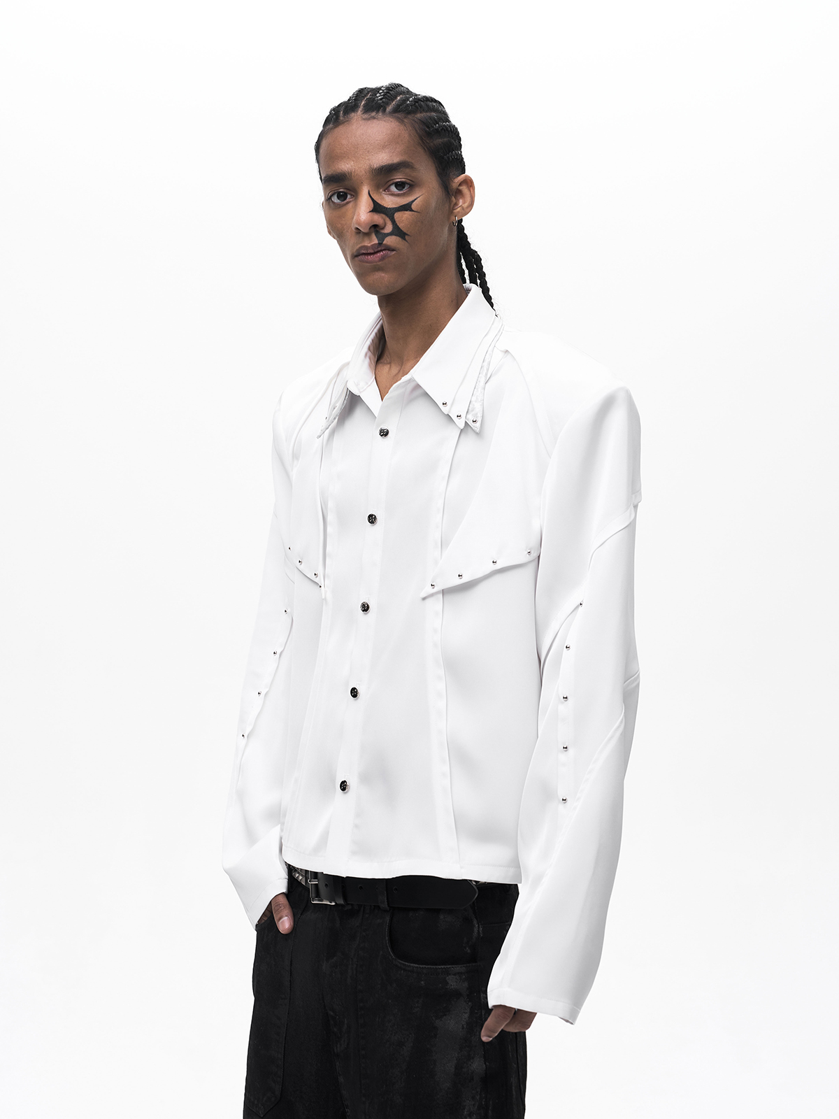 TRIPLE COLLAR DECONSTRUCTED LONG SLEEVE SHIRT-WHITE