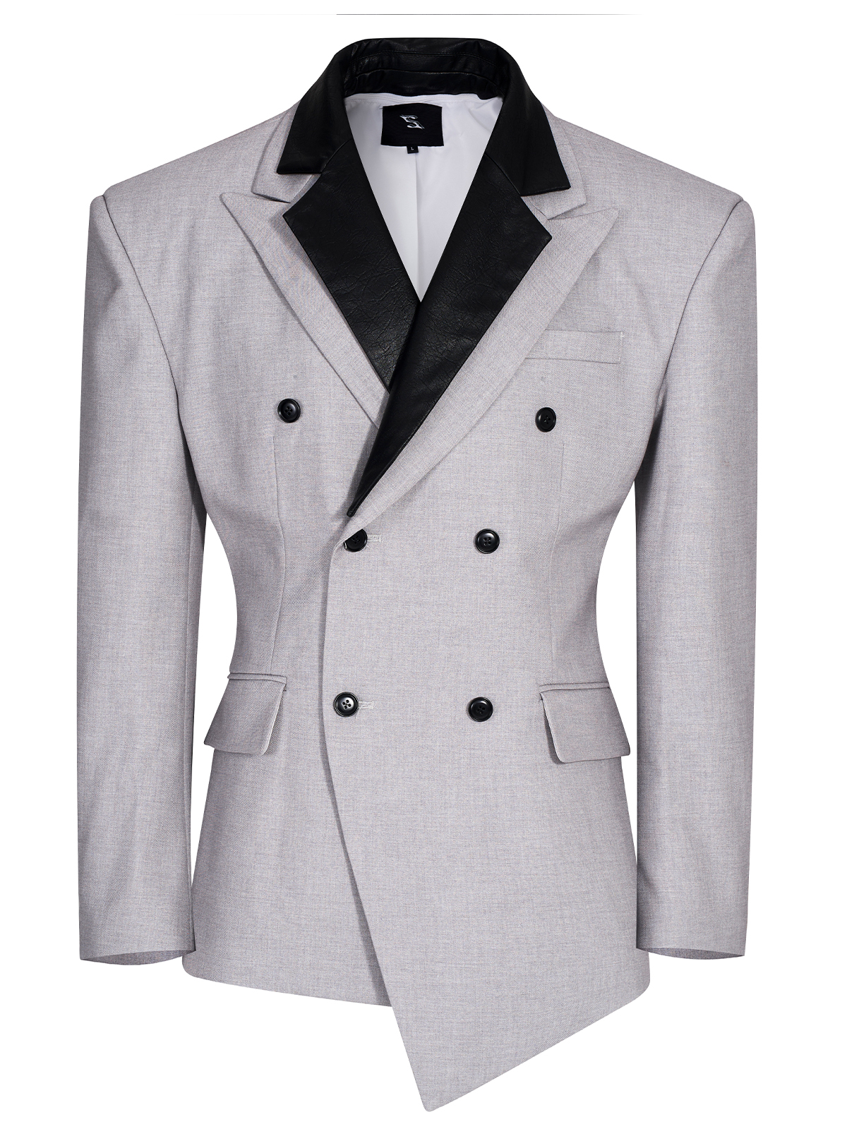 DETACHABLE LEATHER COLLAR SCULPTED SUIT SET-GREY