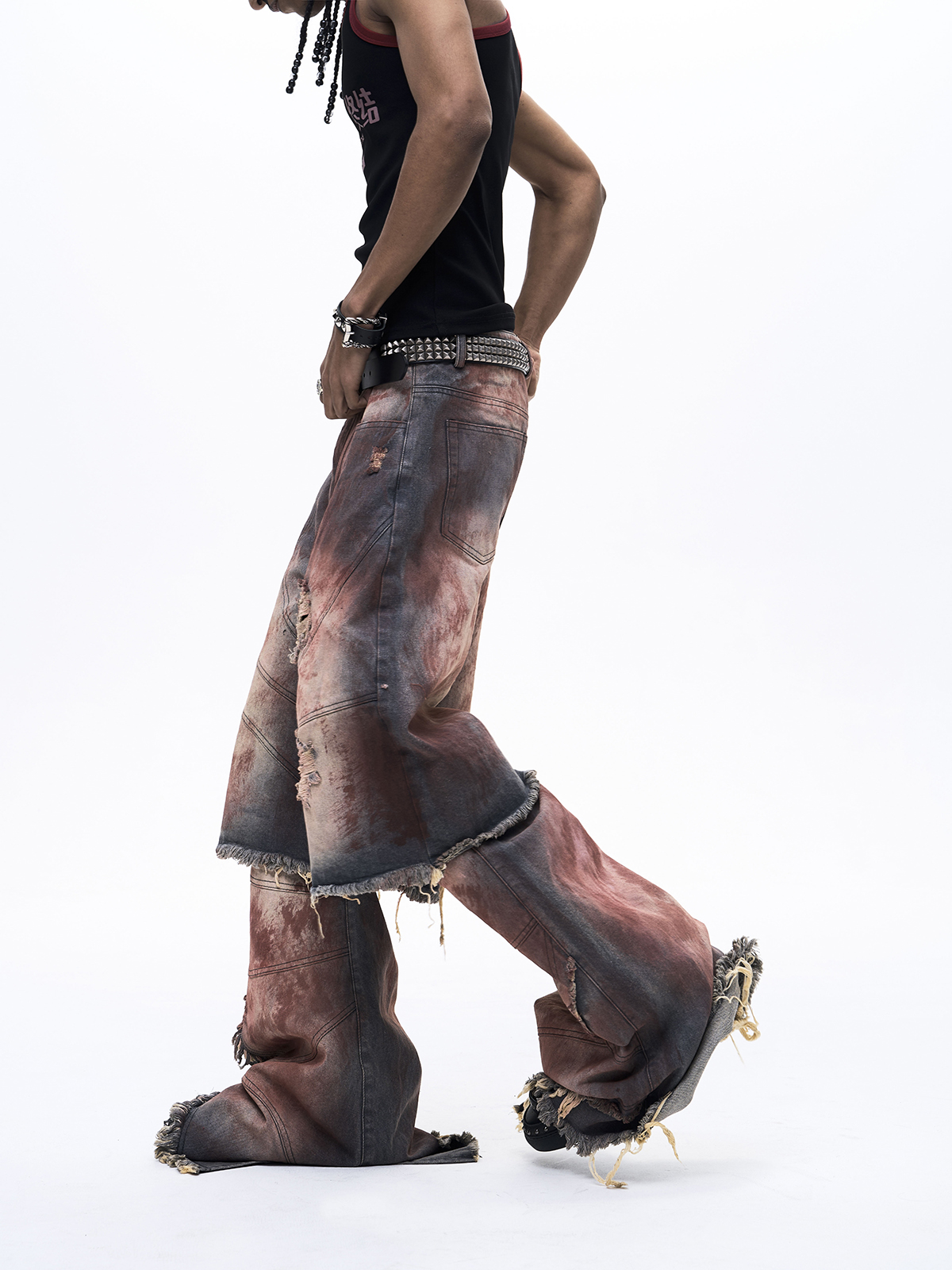 FAKE TWO-PIECE MUD WASH DENIM