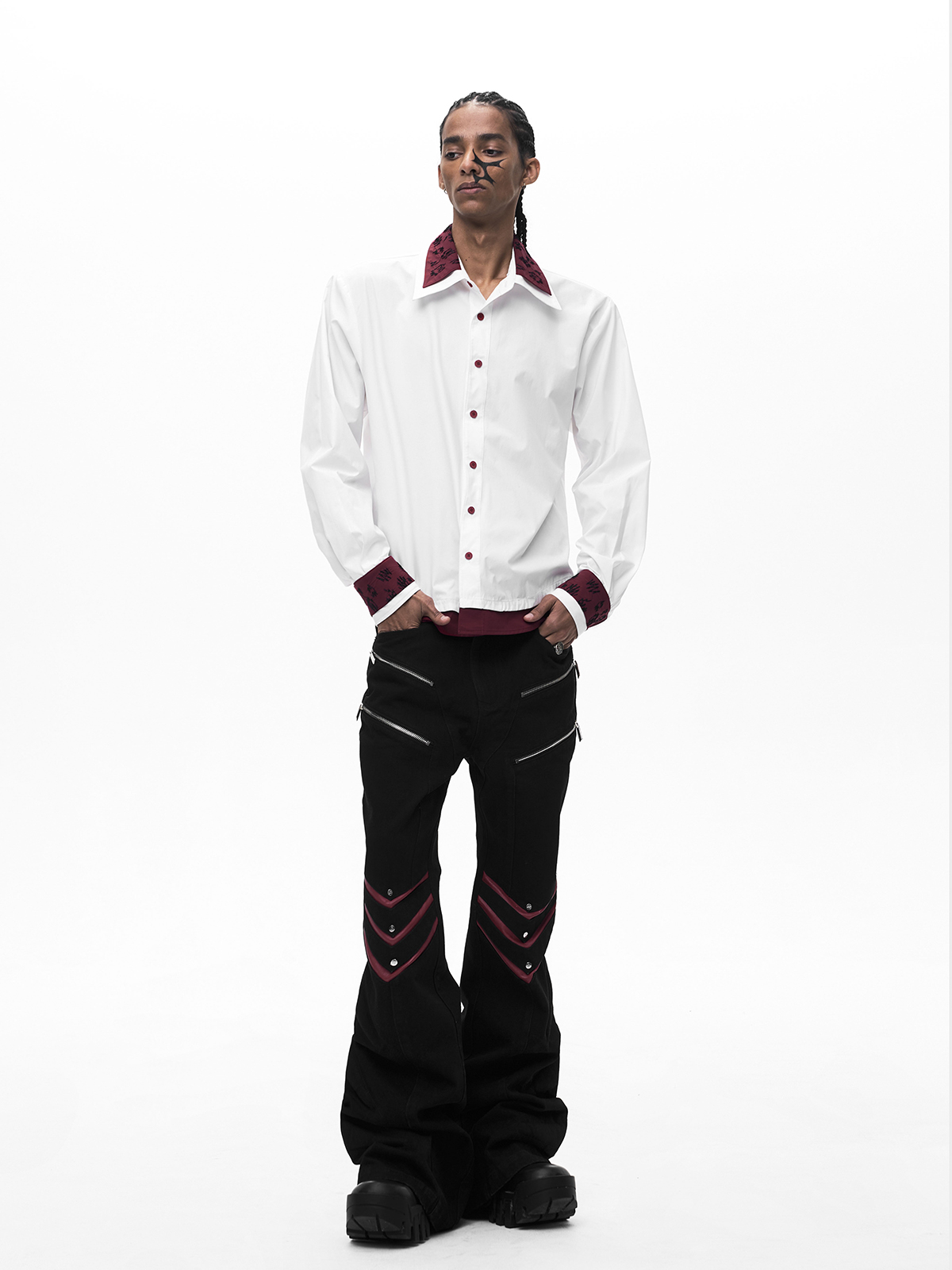 FAKE TWO-PIECE DOUBLE COLLAR SHIRT-WHITE