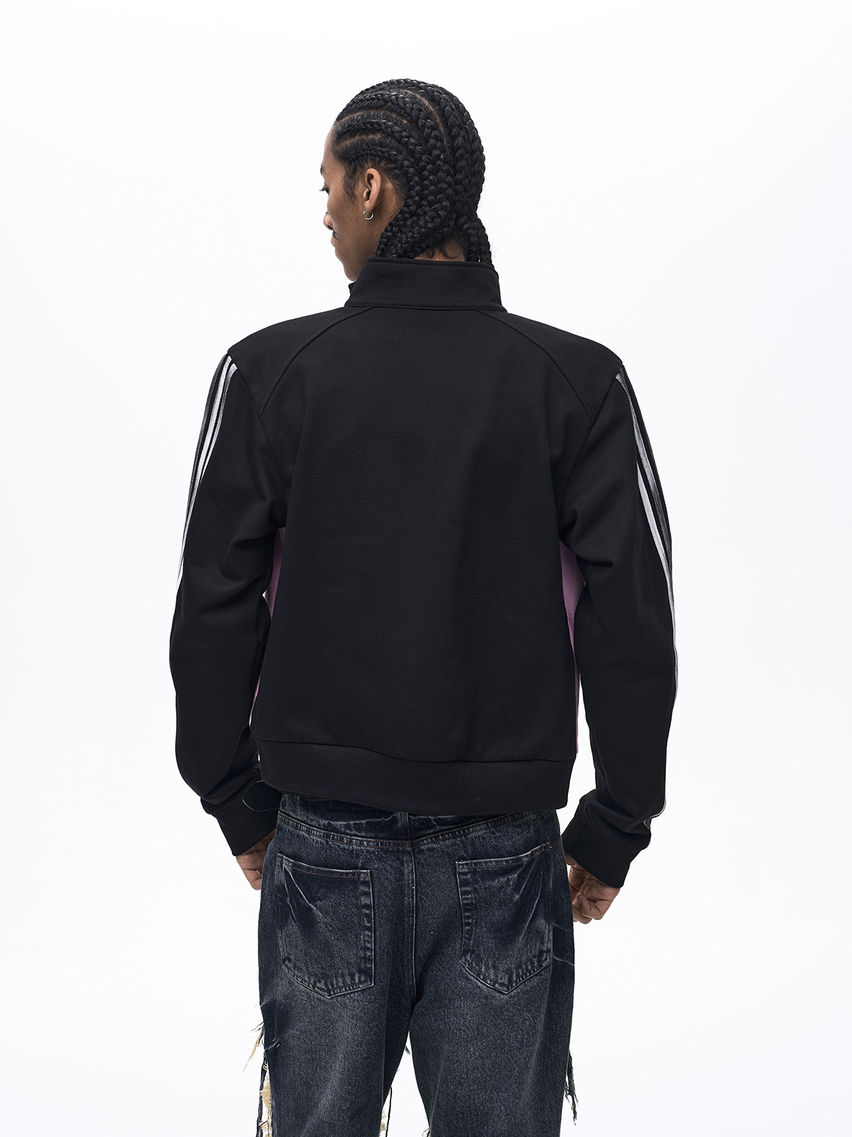 DIRT SPRAY DISTRESSED MOCK NECK ZIP-UP-DIRTY PINK