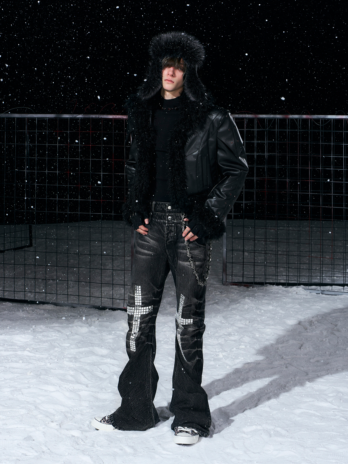 BLACK LEATHER FUR TRAPPER