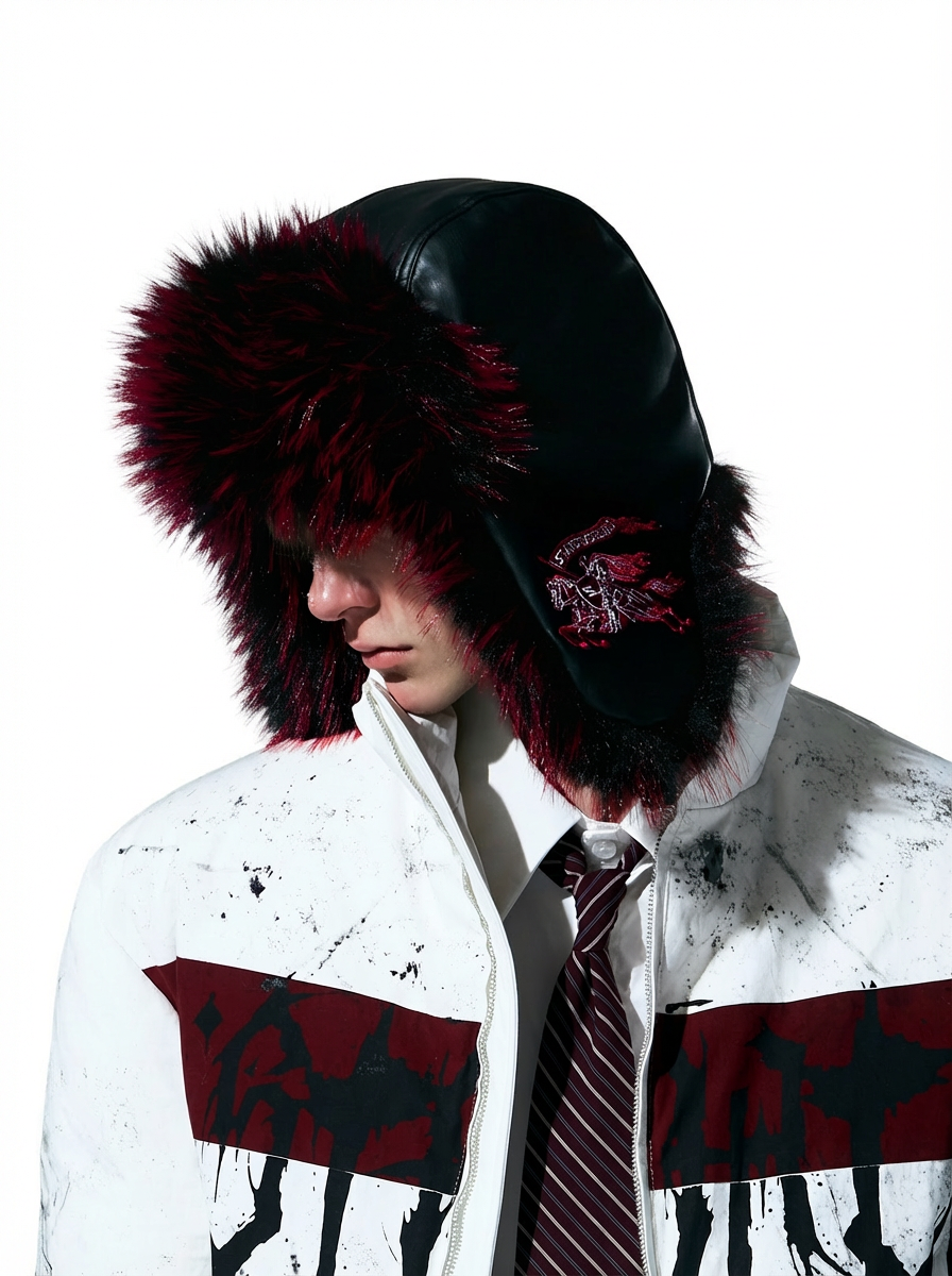 BURGUNDY LEATHER FUR TRAPPER