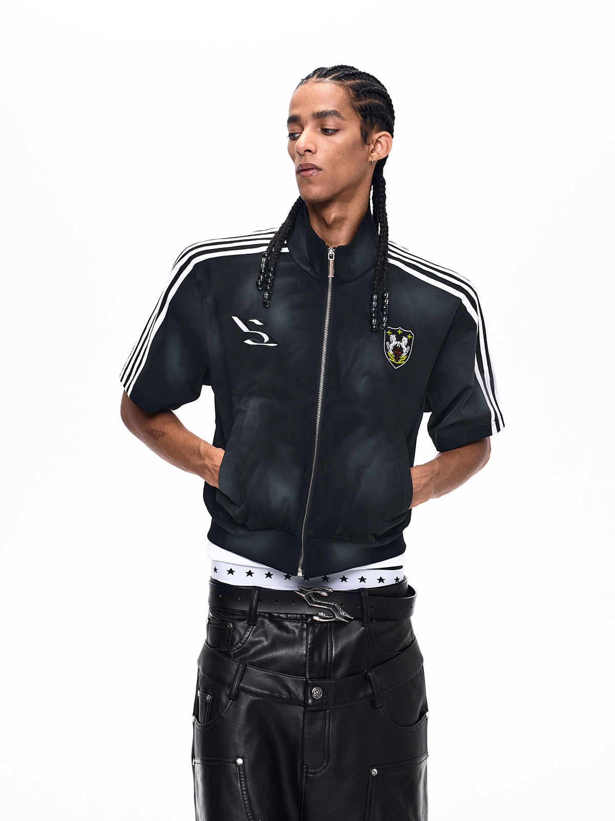 DIRTY WASH EMBROIDERED TRACK SWEATSHIRT-BLACK