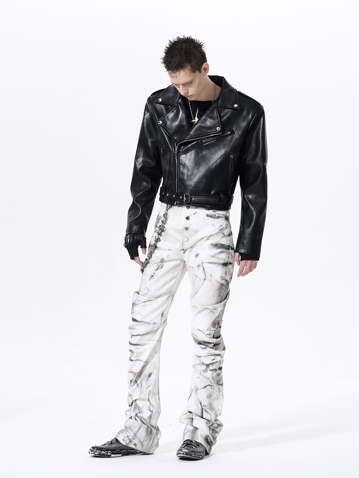 DISTRESSED WAR HORSE BIKER JACKET-BLACK