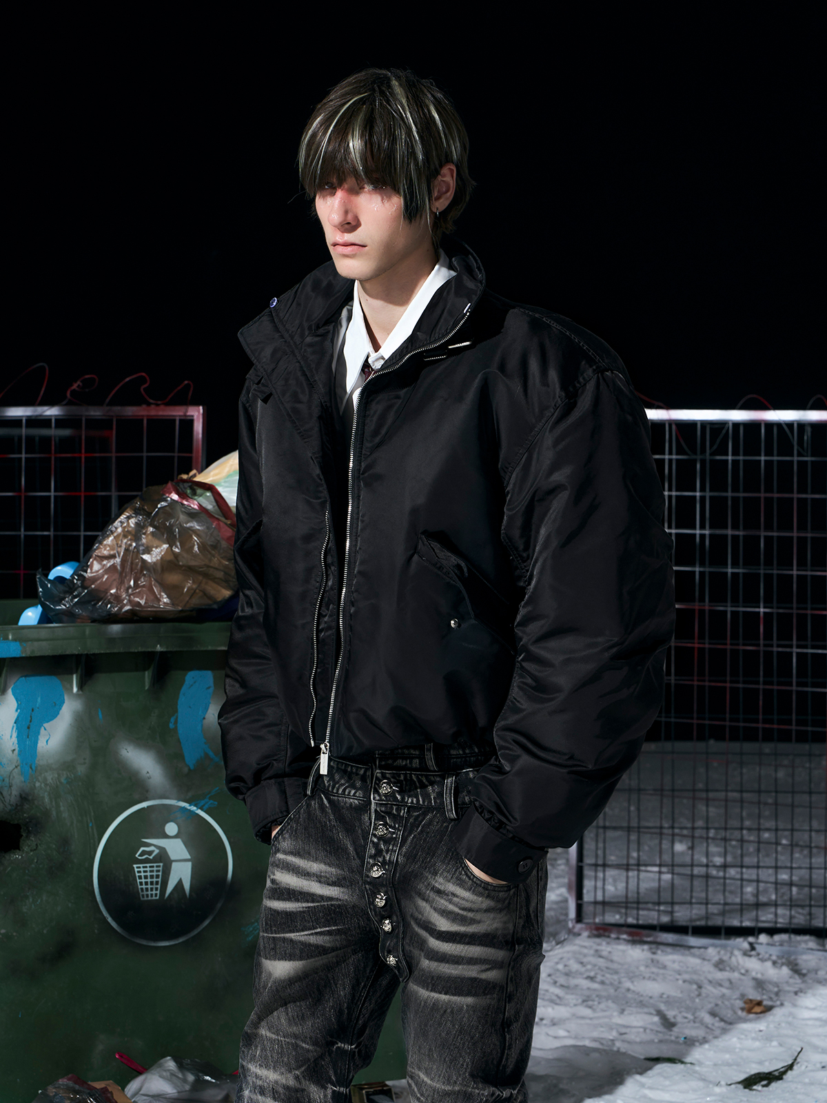 Luxe Detachable Fur Collar Down Bomber-Black