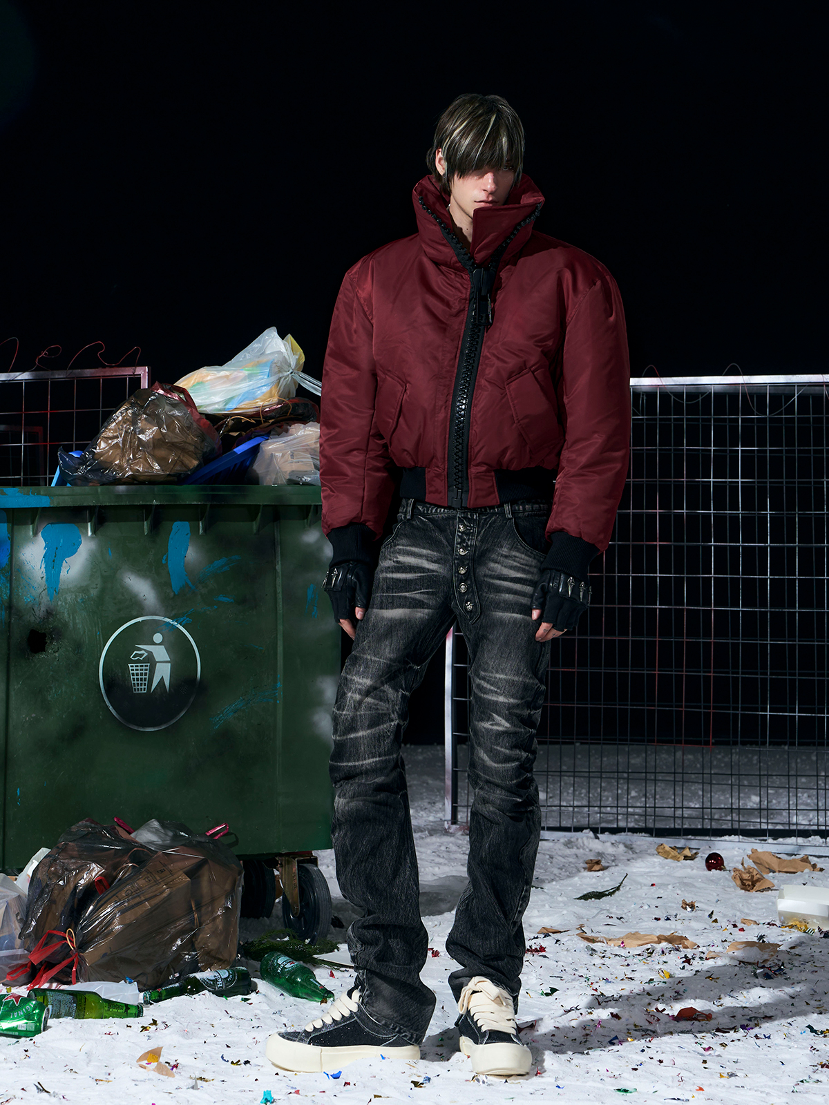 Heavy-Zip High-Collar Down Jacket-Burgundy