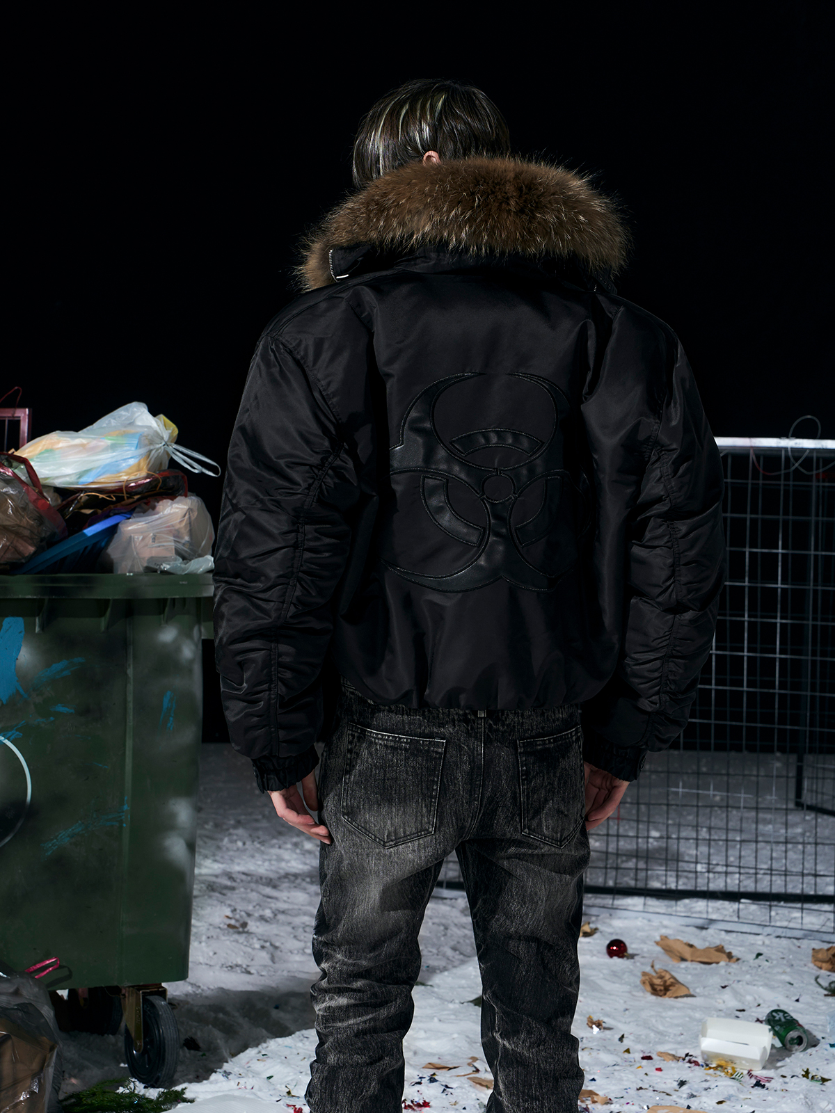 Luxe Detachable Fur Collar Down Bomber-Black