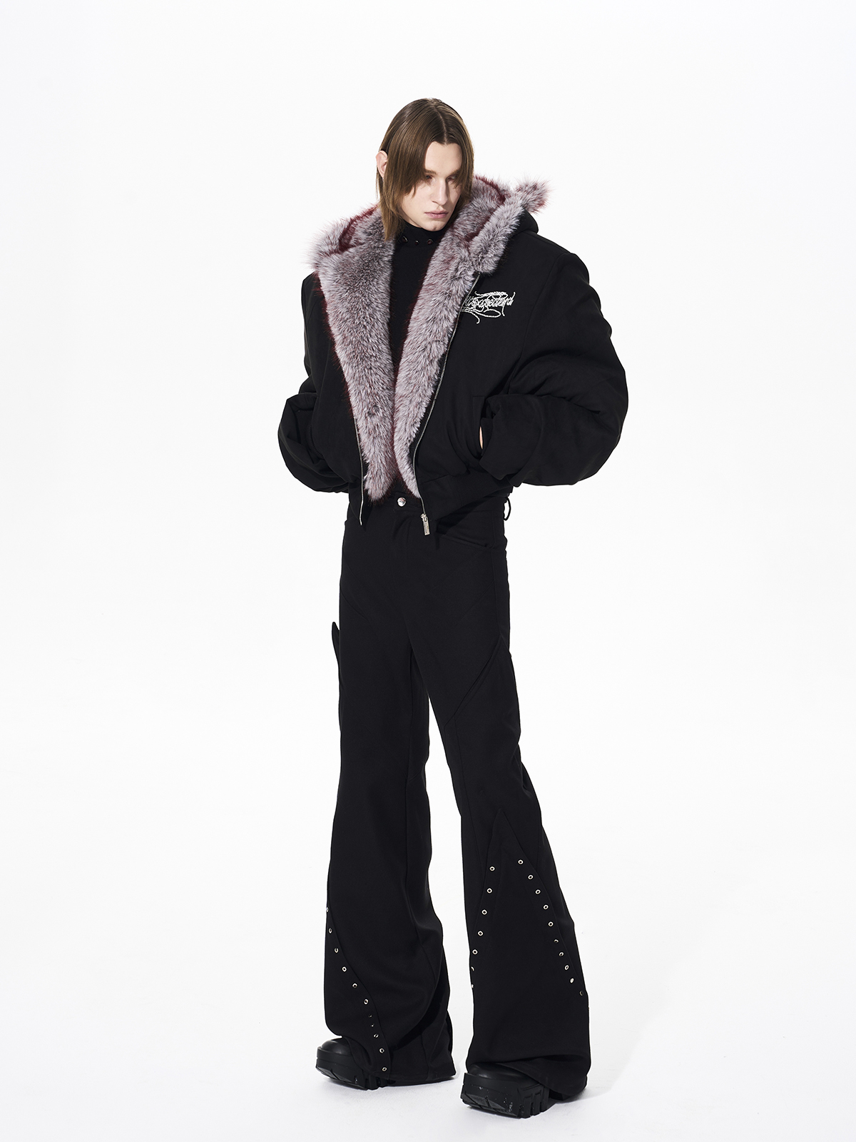 RABBIT EAR PADDED SUEDE JACKET-BLACK