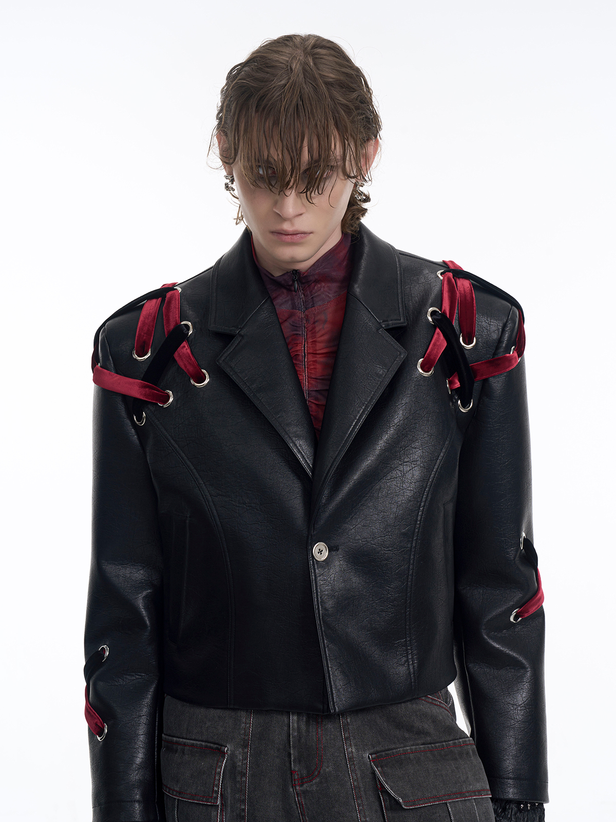VELVET-LACED LEATHER BLAZER-START EXCEED END