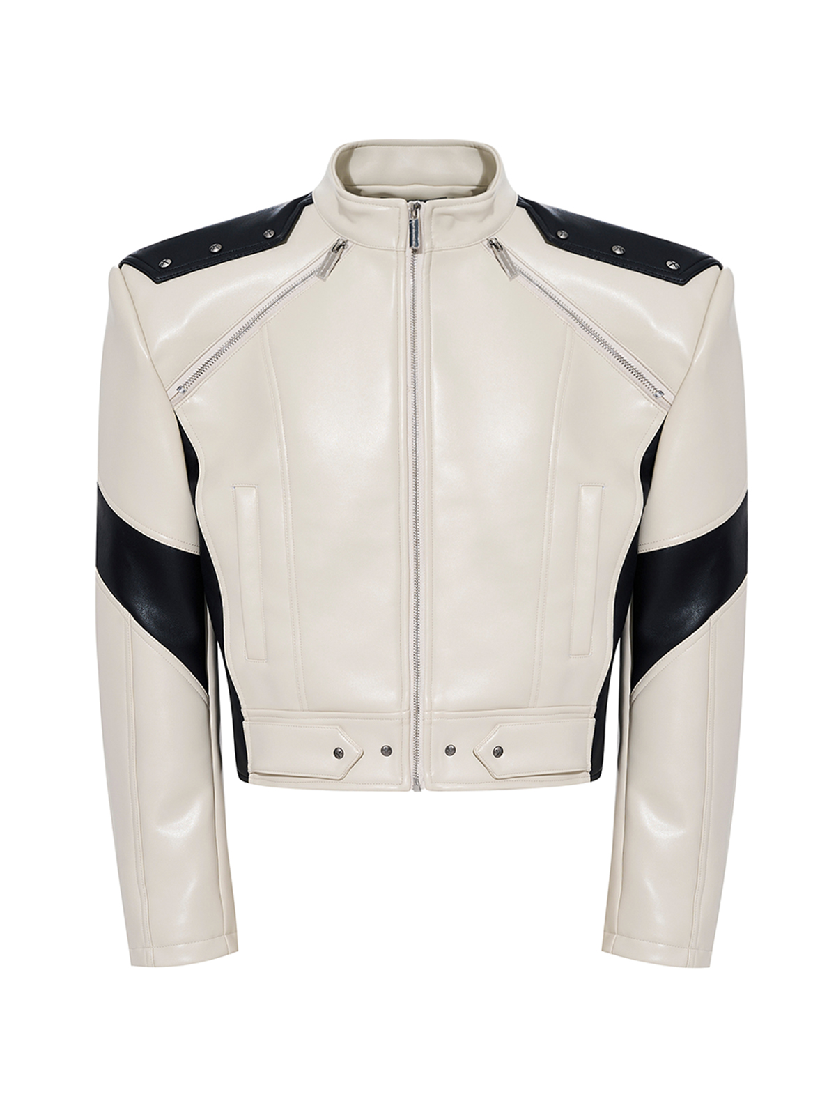 EMBROIDERED SKELETAL HORSE MOTO JACKET-WHITE