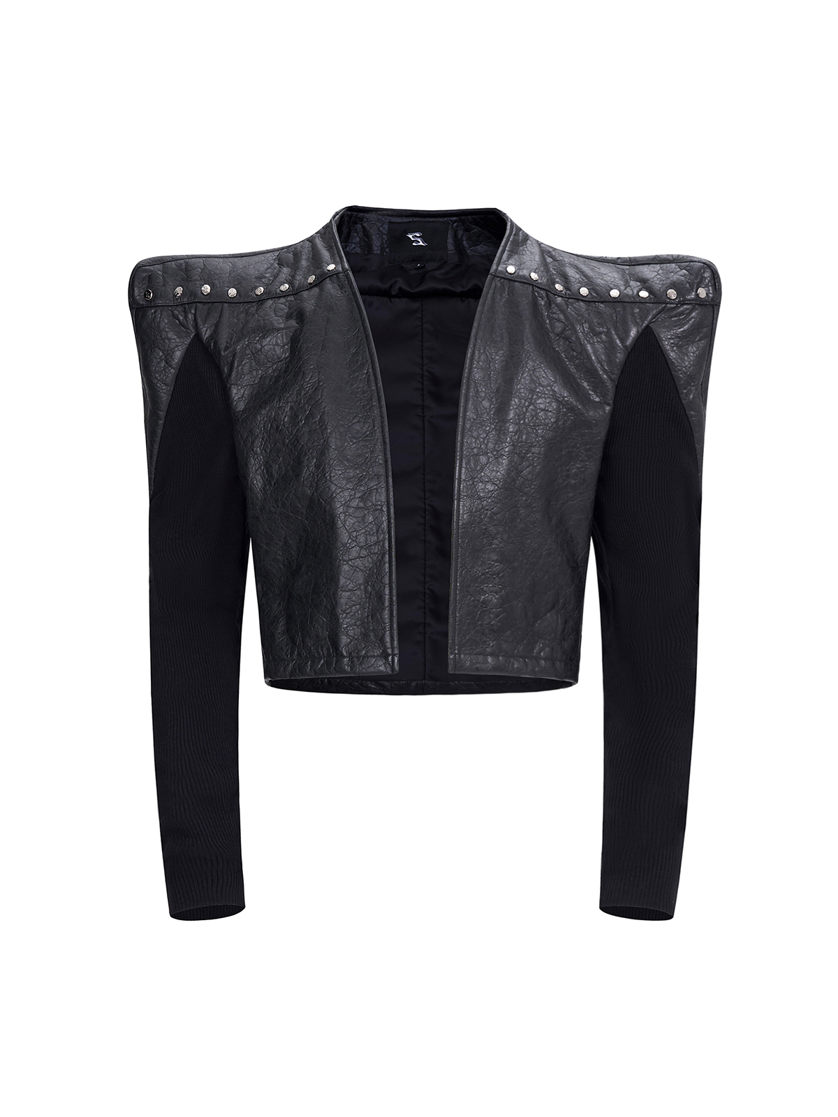 STUDDED POWER-SHOULDER HYBRID JACKET-START EXCEED END
