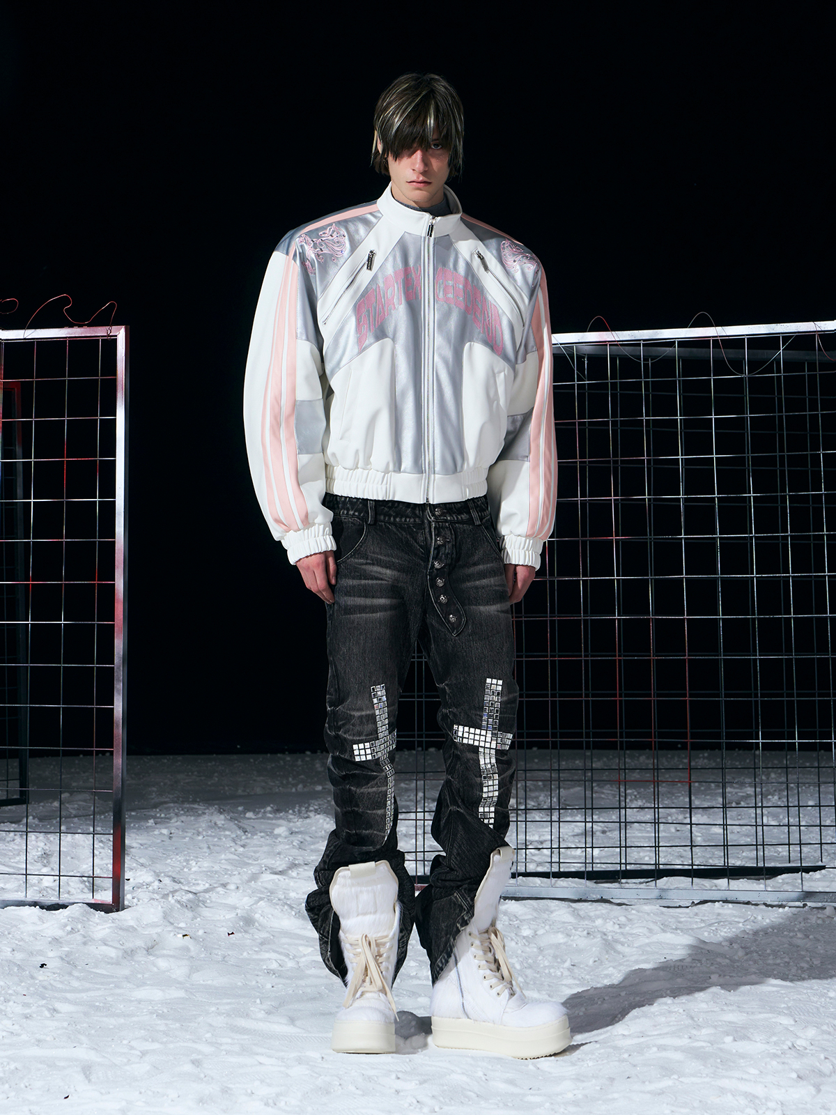 WHITE & SILVER METALLIC EMBROIDERED RACING JACKET