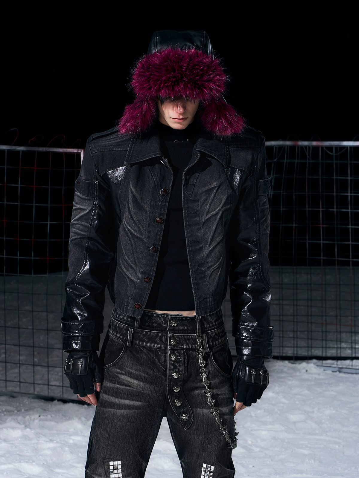 Leather-Panel Fleece-Lined Denim Jacket