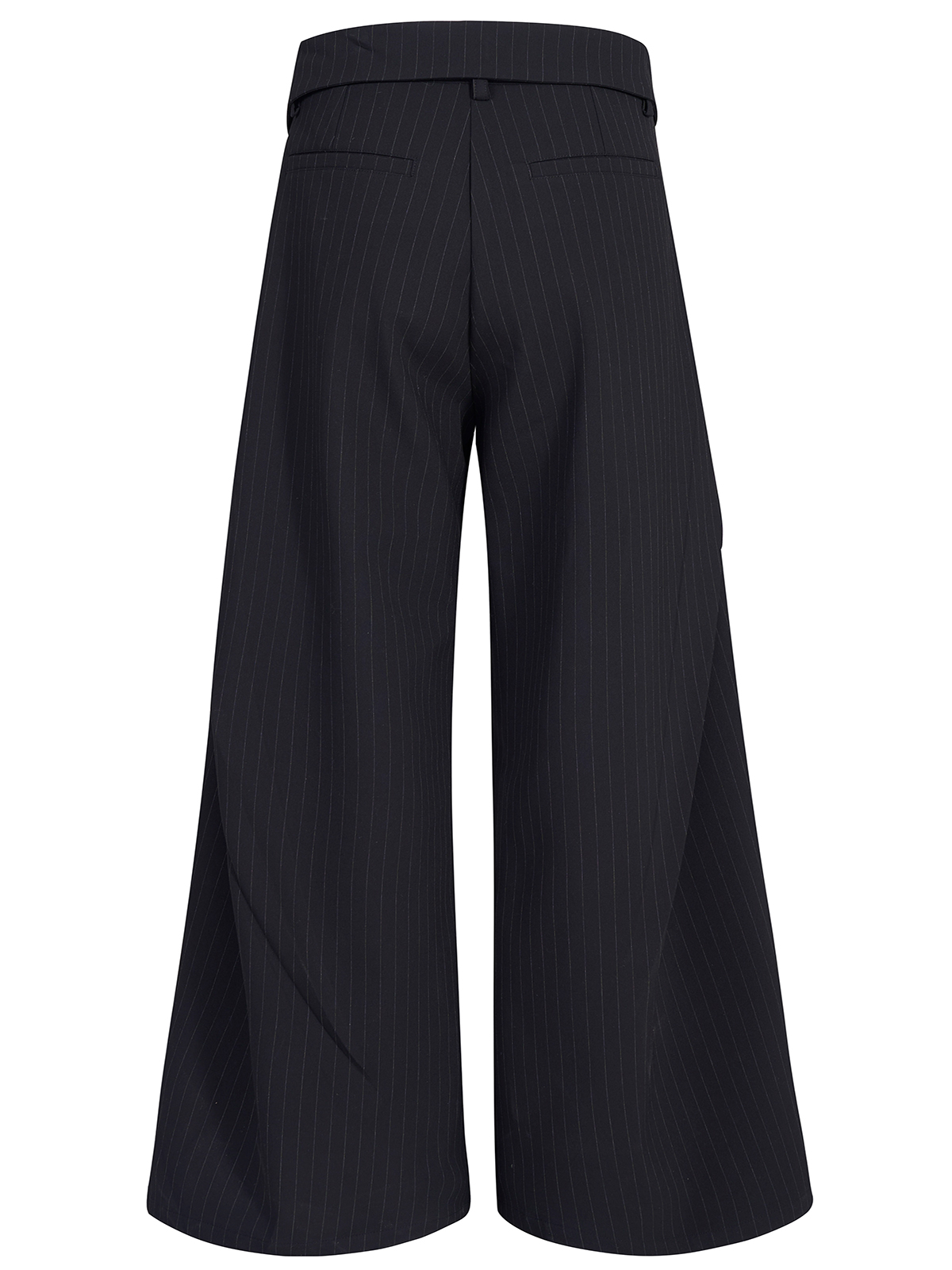 FOLD-OVER WAIST PINSTRIPE WIDE-LEG TROUSERS-BLACK