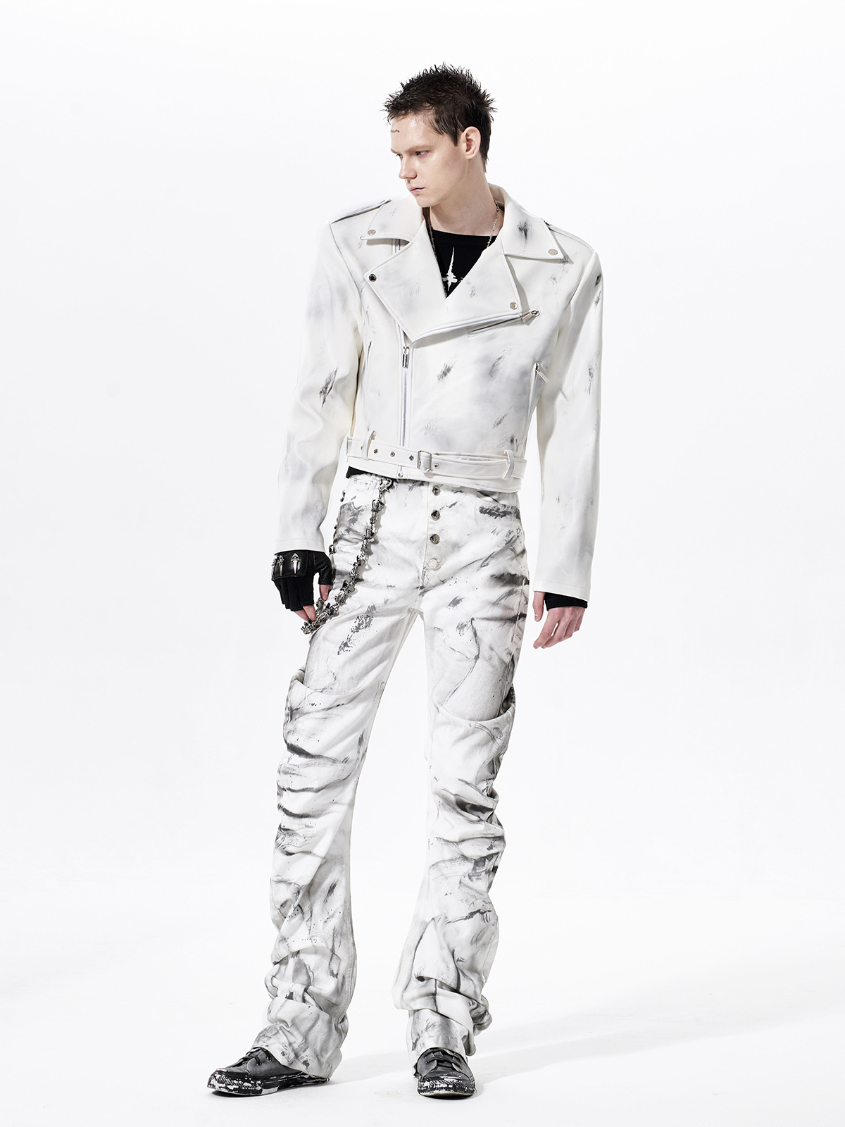 DISTRESSED WAR HORSE BIKER JACKET-WHITE