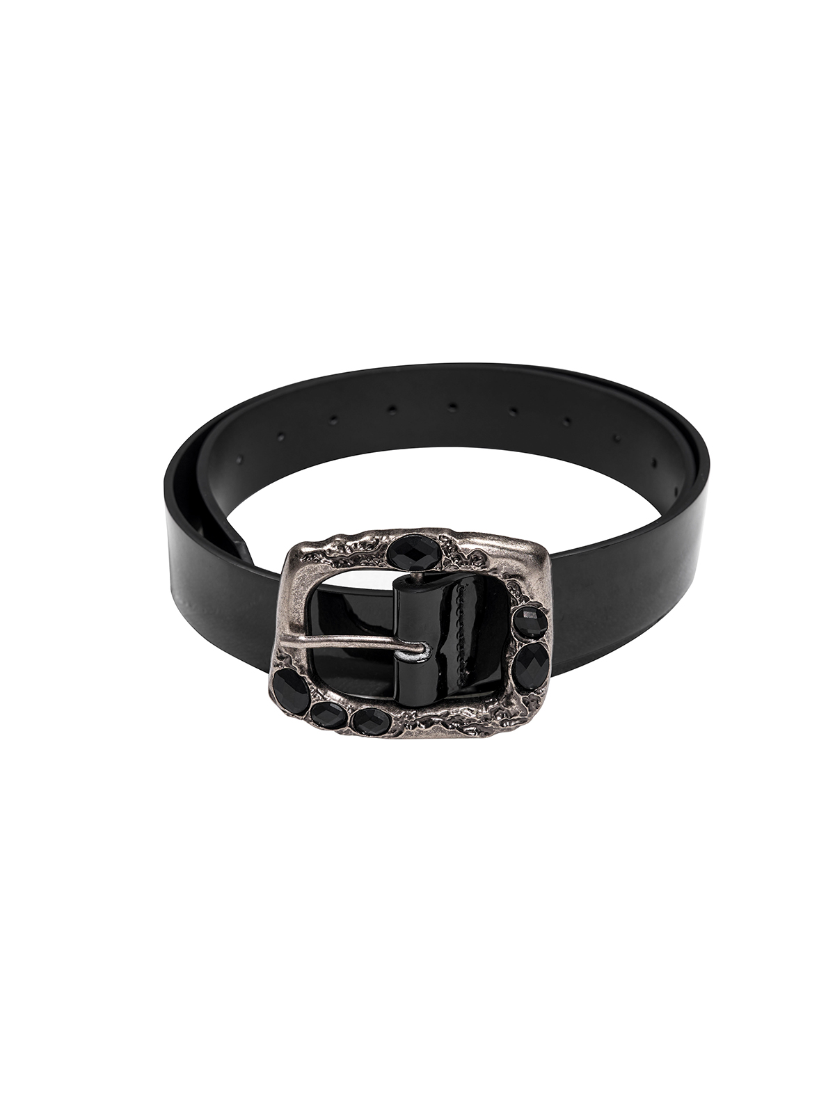 VINTAGE GEMSTONE BUCKLE LEATHER BELT-BLACK