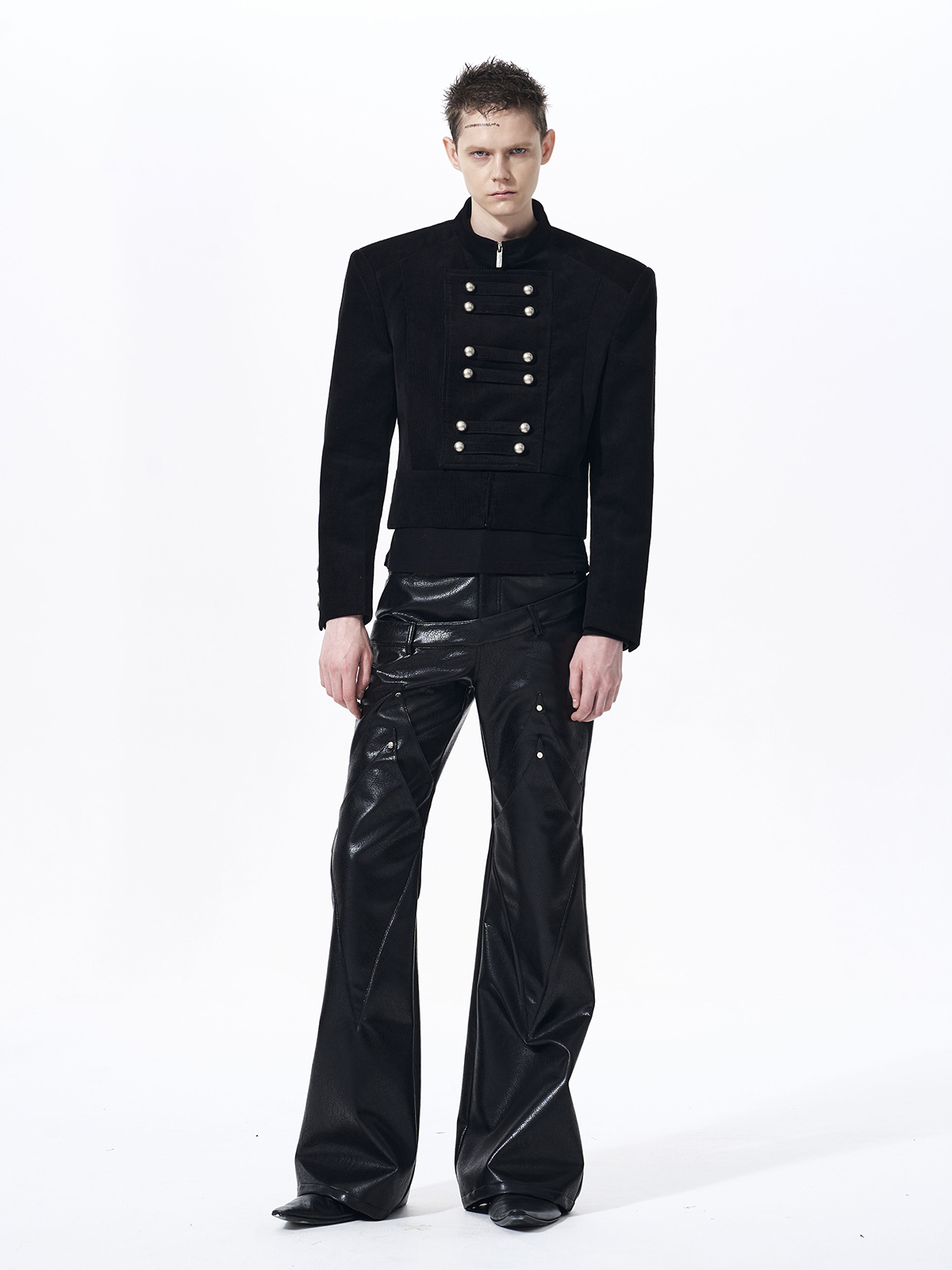 RETRO CORDUROY STAND COLLAR CROPPED JACKET-BLACK