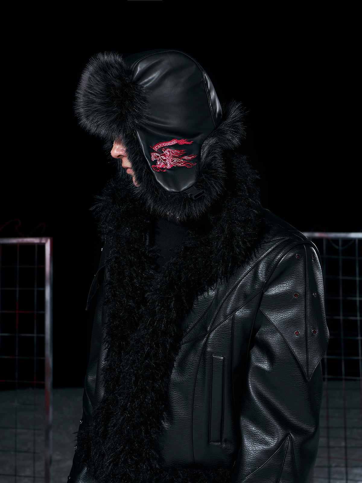 BLACK LEATHER FUR TRAPPER