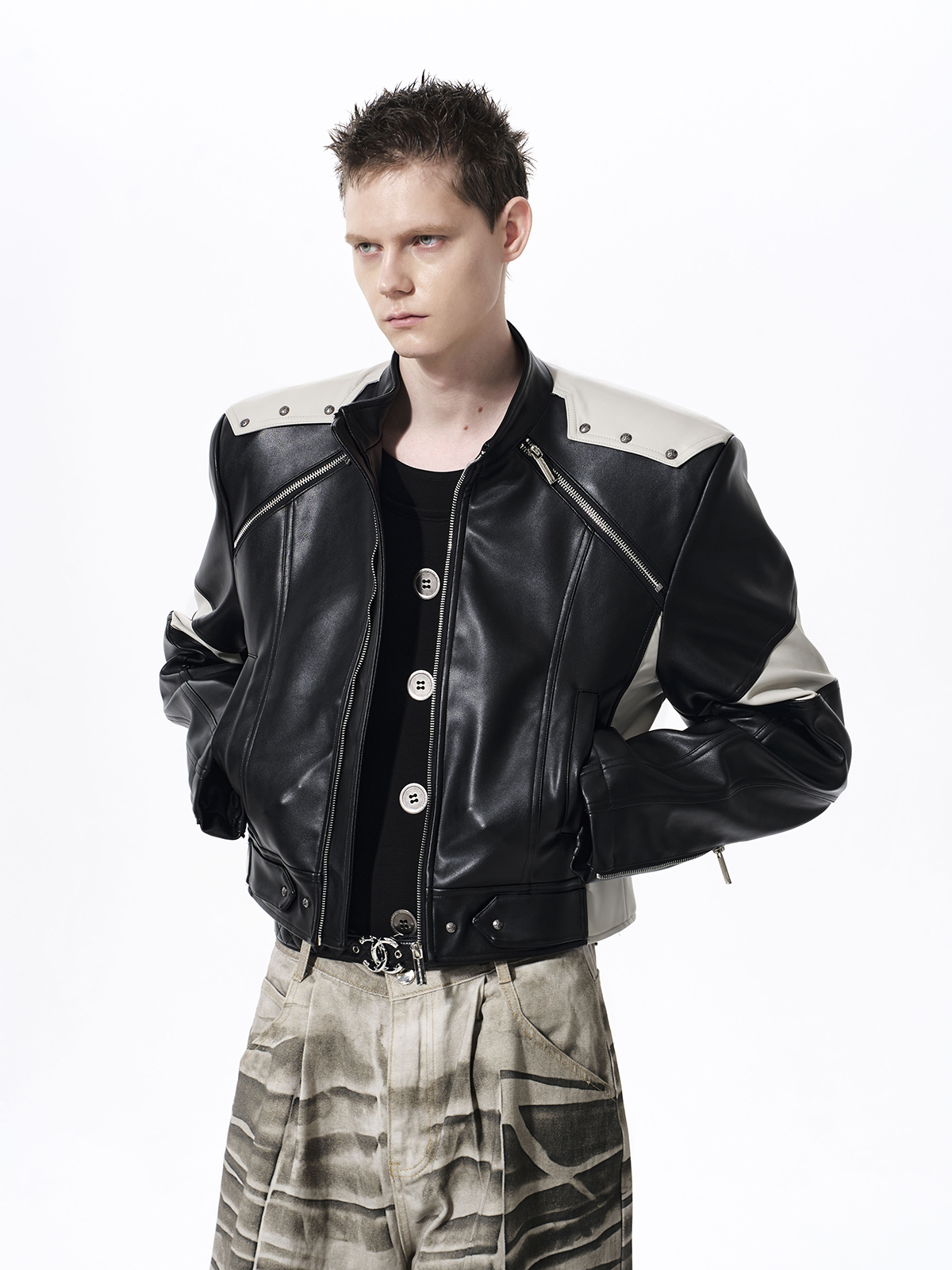 EMBROIDERED SKELETAL HORSE MOTO JACKET-BLACK