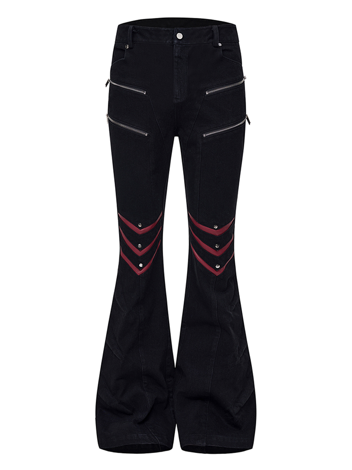 INDUSTRIAL ZIPPER LEATHER PATCHWORK FLARE JEANS-BLACK