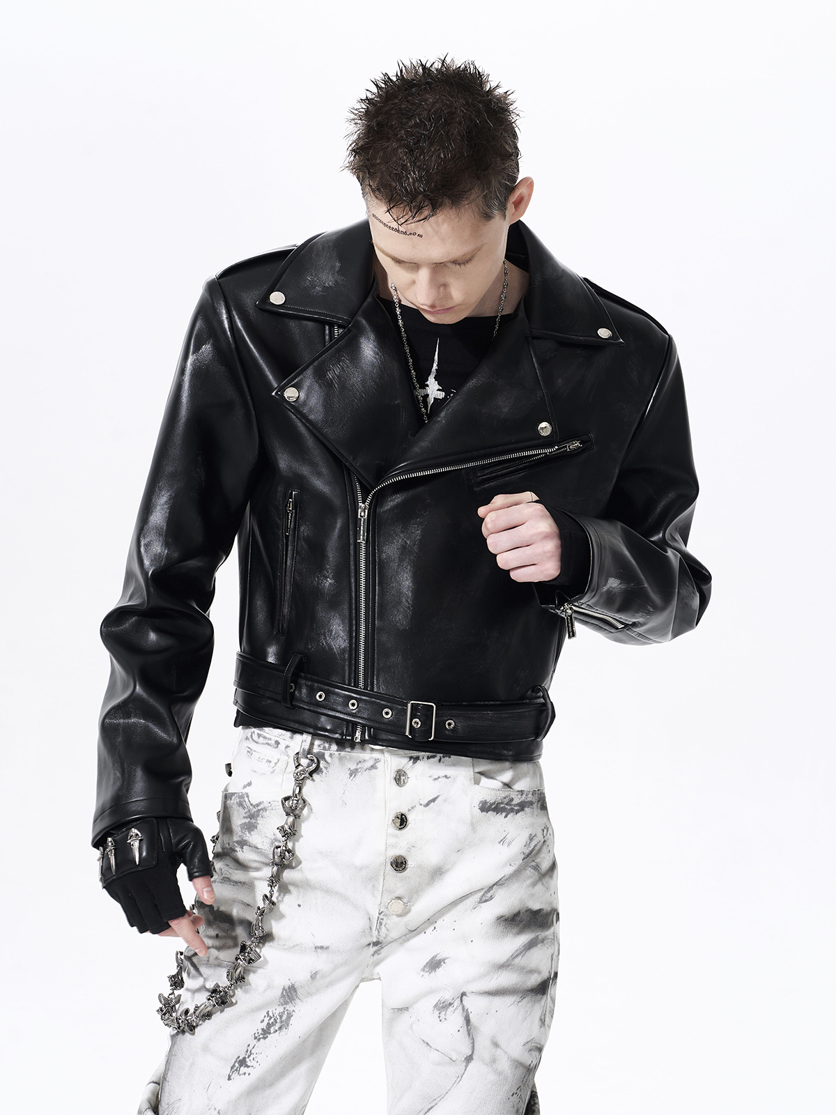 DISTRESSED WAR HORSE BIKER JACKET-BLACK