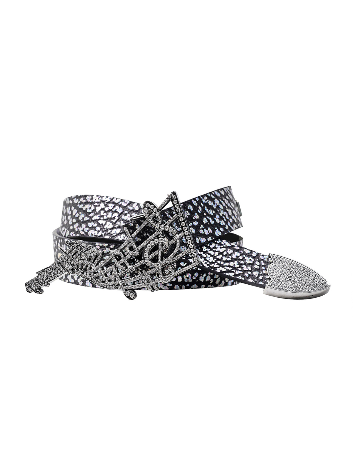 RHINESTONE MUSIC NOTE LEATHER BELT-BLACK