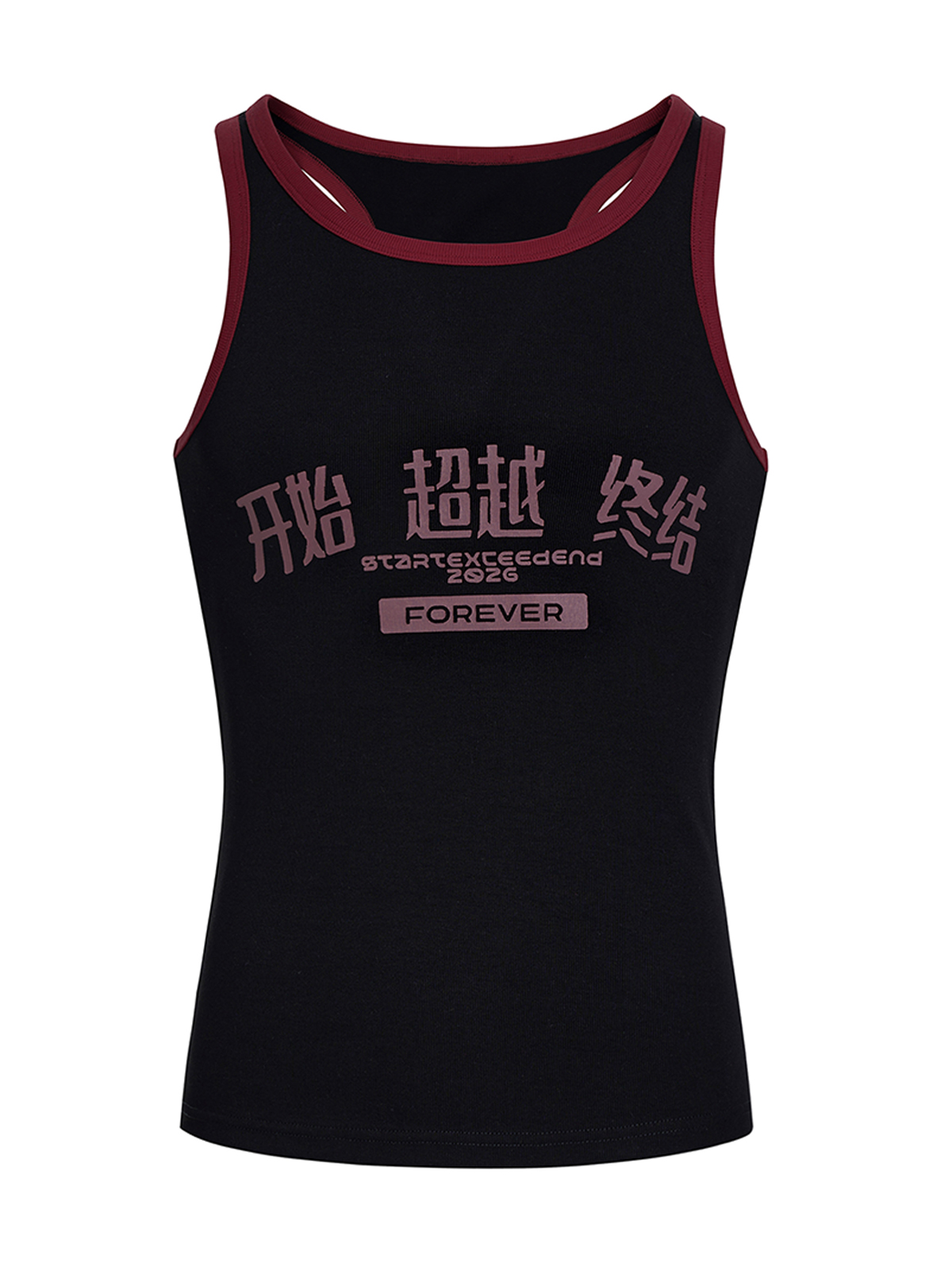 "START EXCEED END" GRAPHIC RINGER TANK TOP-BLACK/RED