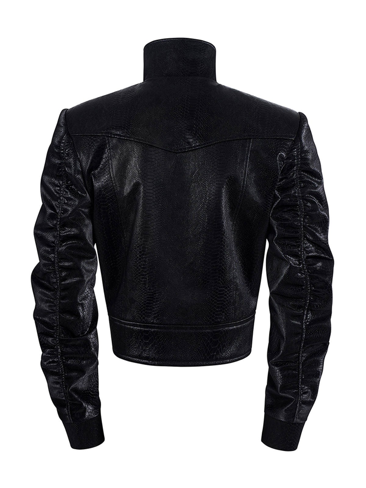 EMBROIDERED UNICORN STAND COLLAR LEATHER JACKET