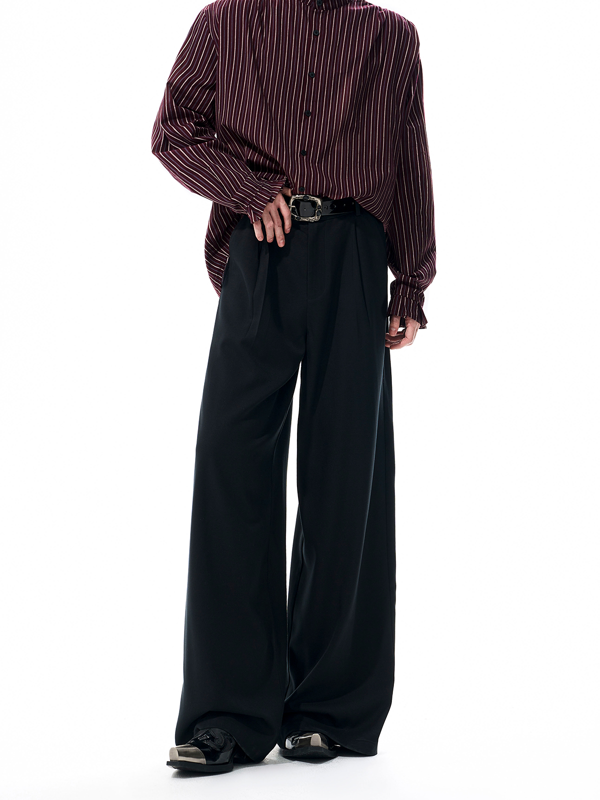 DETACHABLE LEATHER COLLAR SCULPTED SUIT SET-BLACK