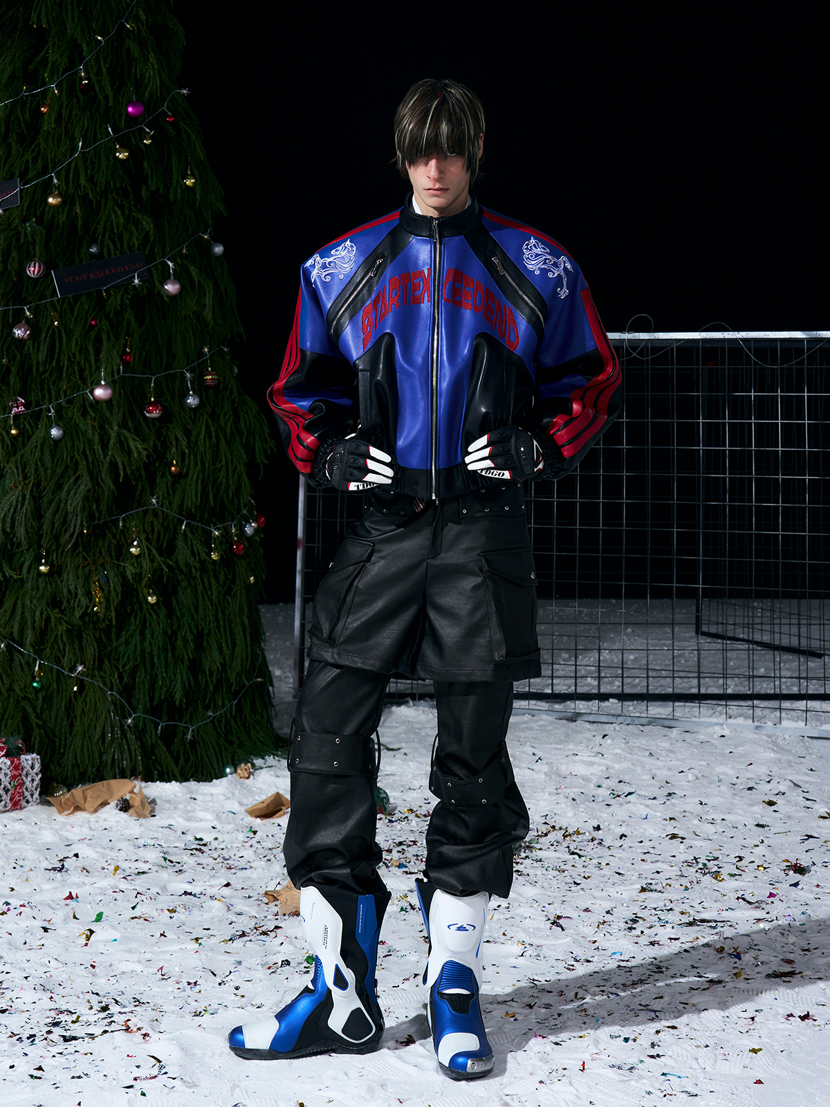 ROYAL BLUE & BLACK EMBROIDERED RACING JACKET